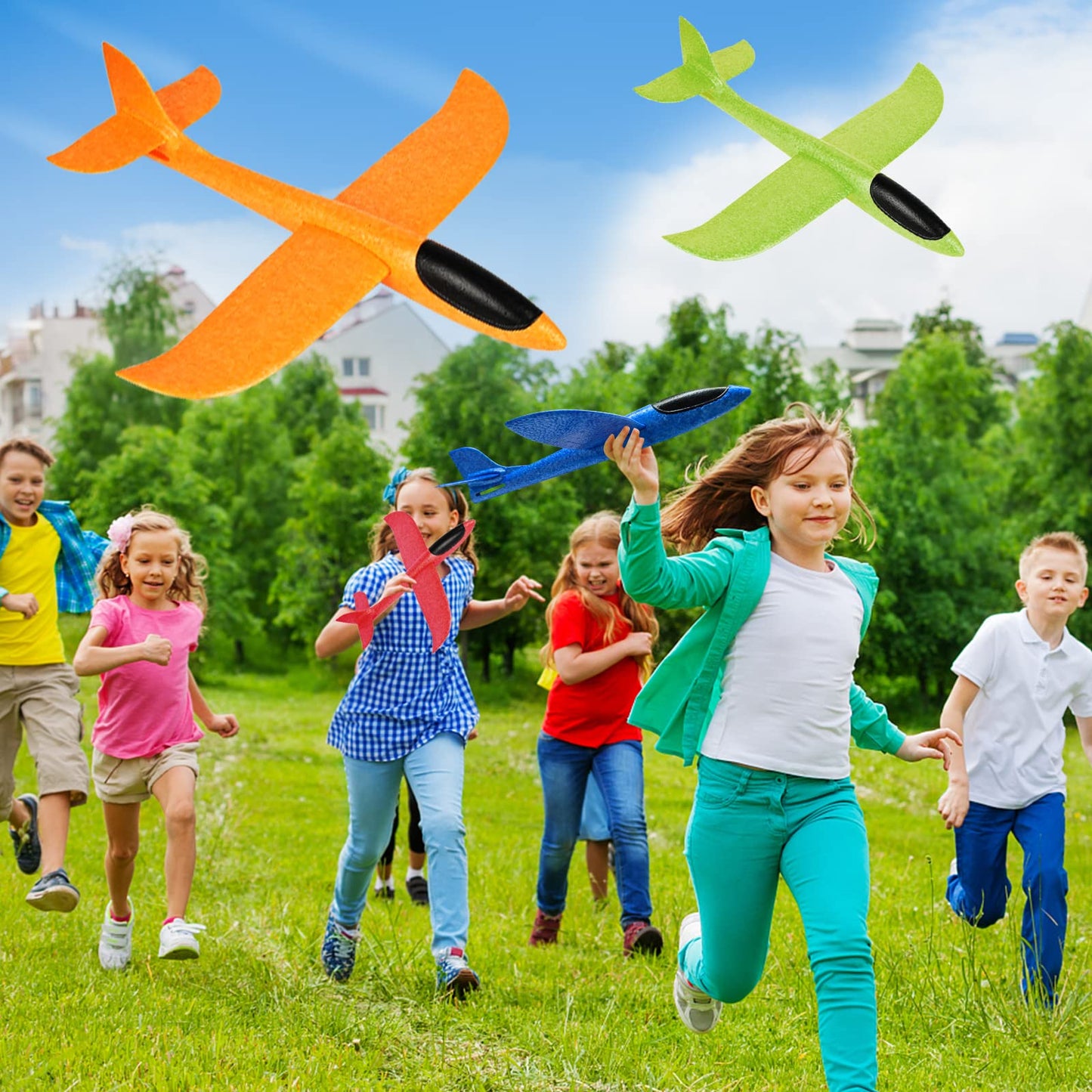 VCOSTORE 4 Pack Foam Airplanes for Kids, 17.5'' Large Throwing Foam Glider Planes Toys,Flying Styrofoam Kid Airplanes Toy for 3 4 5 6 7 8 9 10 11 12 Year Old Boys Girls with Outdoor Sports Play