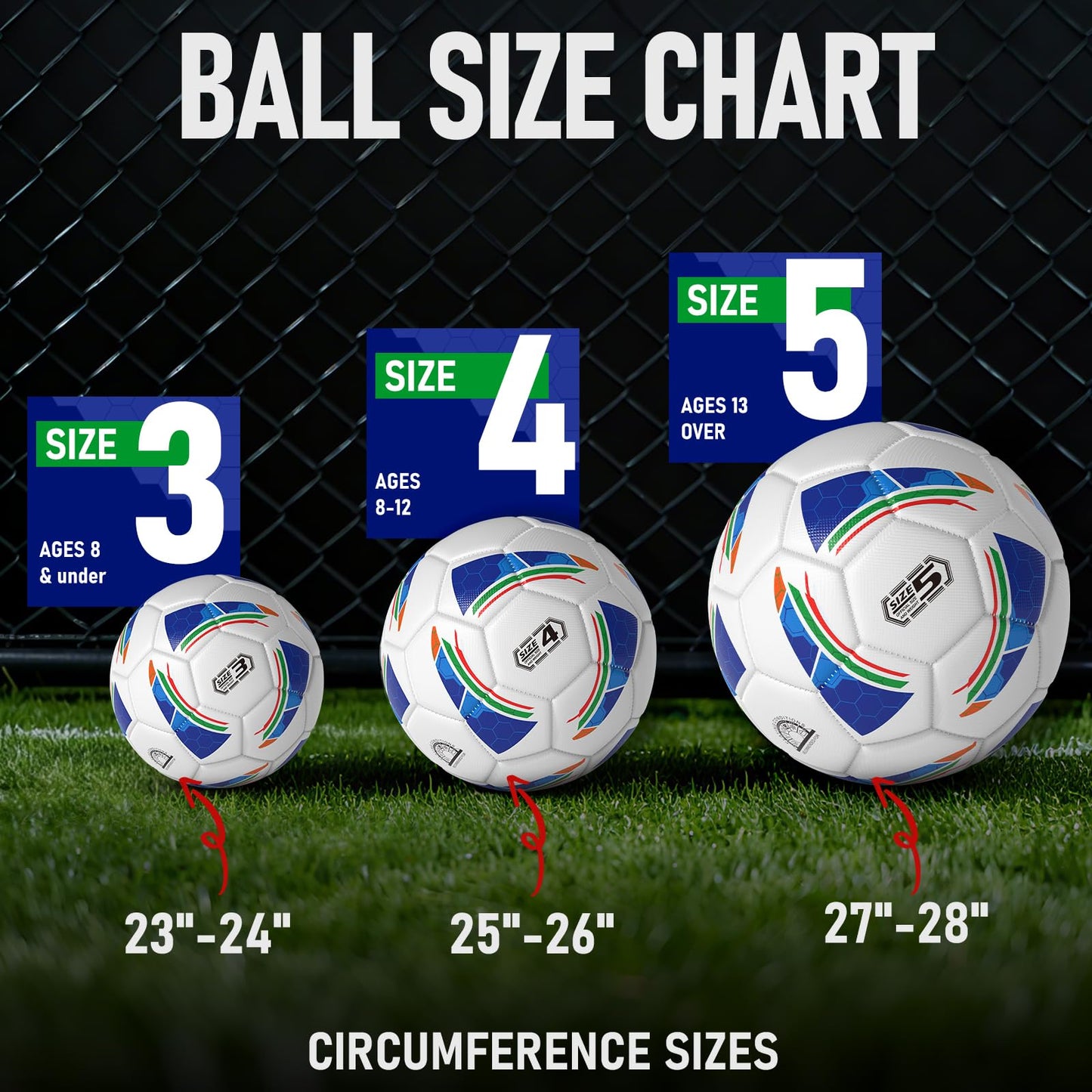 VAVOSPORT Soccer Ball Set – Official Size 3, 4, 5 Soccer Balls with Pump & 6 Cones, Waterproof TPU Leather Soccer Training Equipment, Youth & Adults, Gifts for Sports Play and Outdoor Games