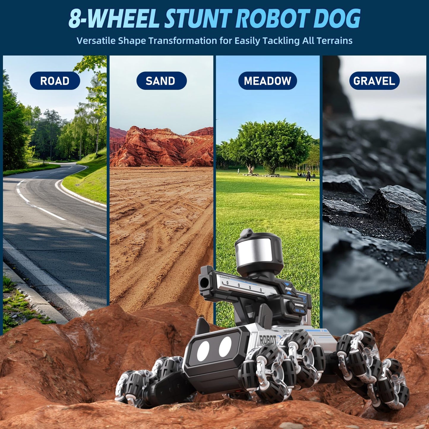 Godboat Robot Dog - Smart Toys for Kids with Music & LED Eyes, 2.4GHZ RC Car, 8-Wheel Stunt, 9+ Lifelike Actions and Water-Shooting, Age 3 4 5 6 7 8 Year Old Boys Girls Christmas & Birthday Gifts 2026