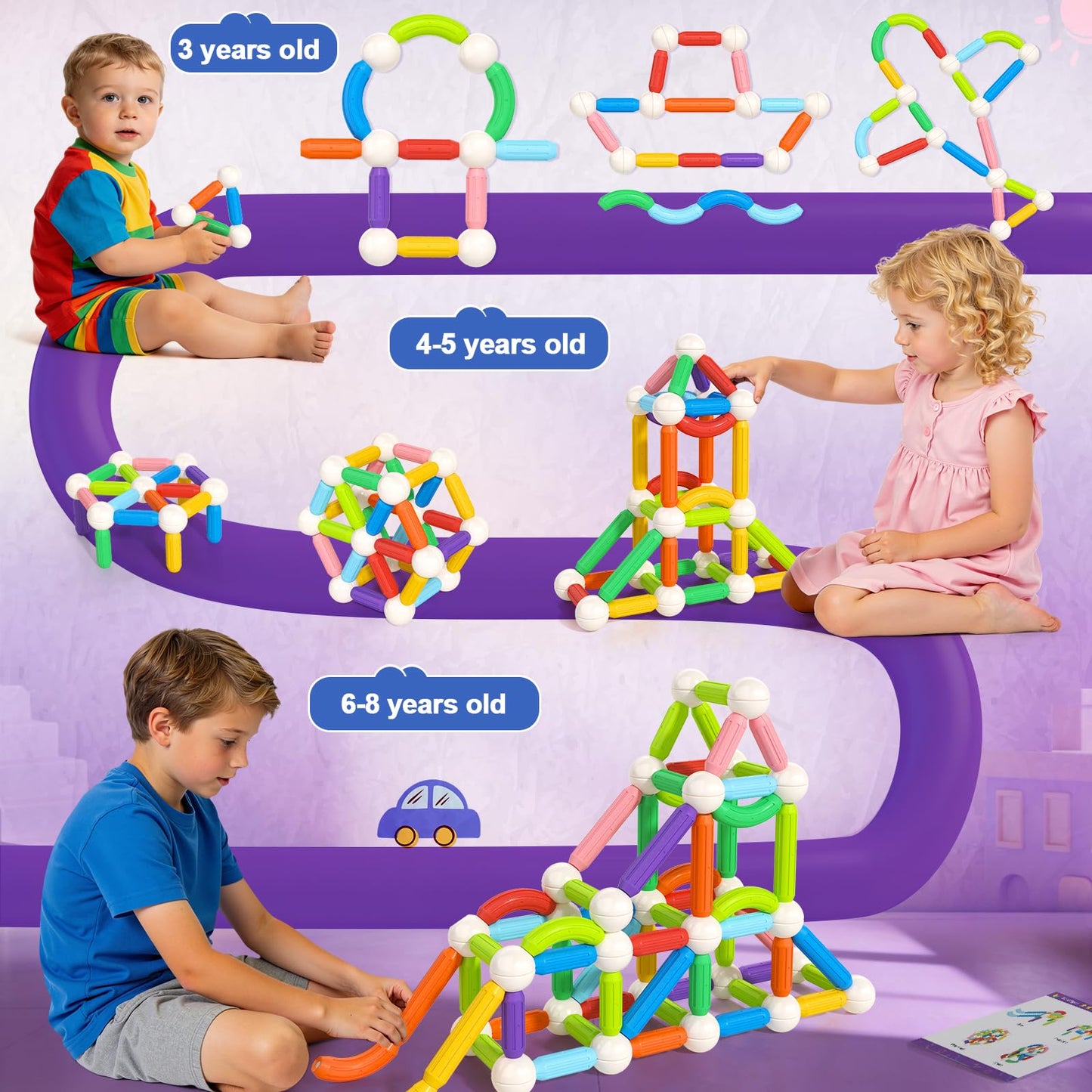 Loovio Magnet Toys for 3 Year Old Boys & Girls,80pcs Montessori Toys for Toddlers Kids, Magnetic Blocks Building Ideal Toys Gift- Starter Set (80pcs Building Blocks)