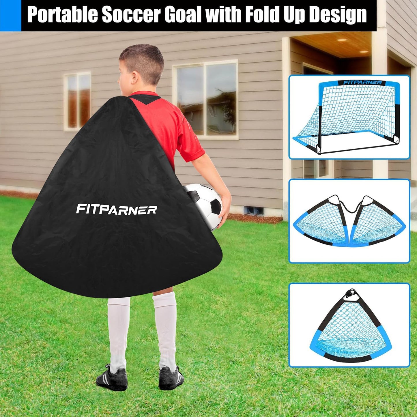 Kids Soccer Goals for Backyard Set - 2 Set of 4X3 ft Soccer Nets for Kids Age 3-14,Portable Pop Up Soccer Training Equipment Kit with Soccer Ball,Cones for Toddler Youth Outdoor