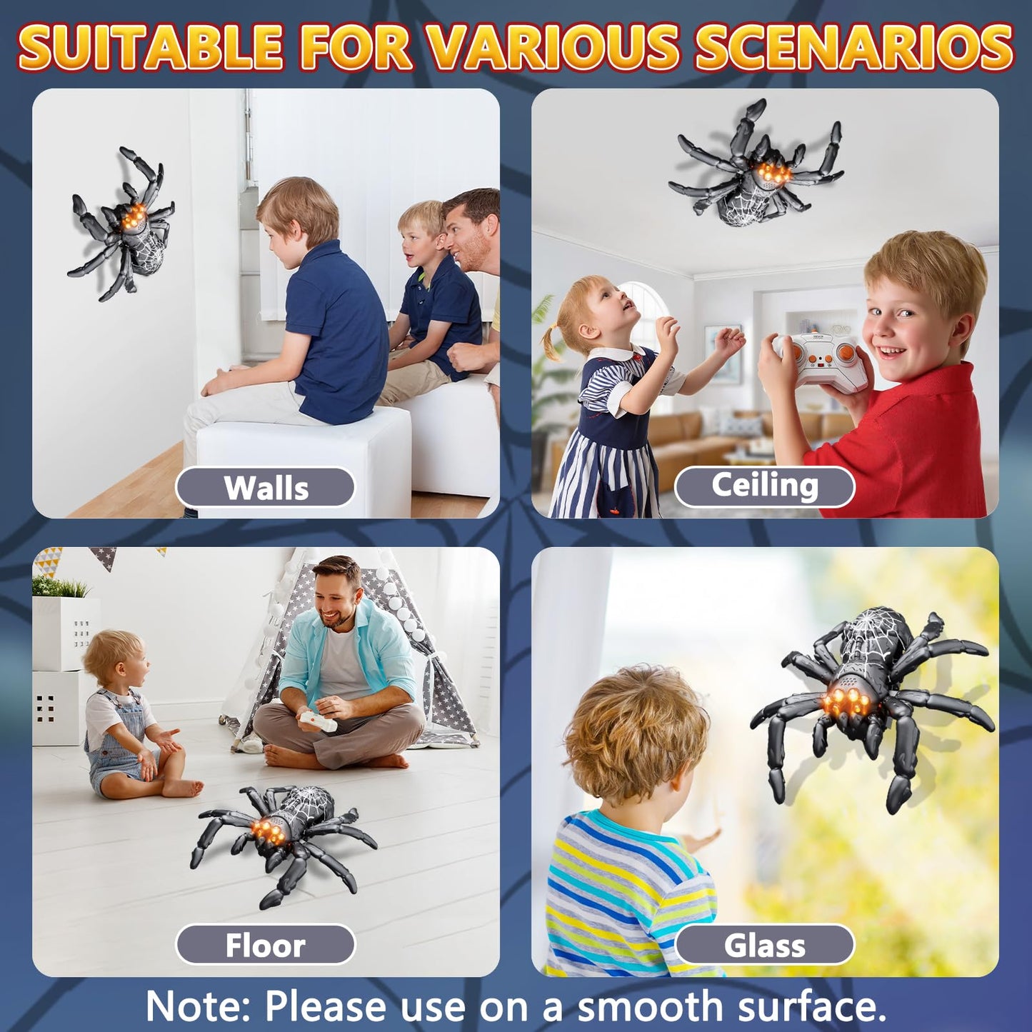 Infowush Wall Climbing Spider, Rechargeable Remote Control Spider Kids Toys, Floor/Wall Crawling Robot Spider Toy, Wall Crawler Spider Prank Toys Birthday Gifts for Boys Girls Ages 3-5 5-7 8-13, Black