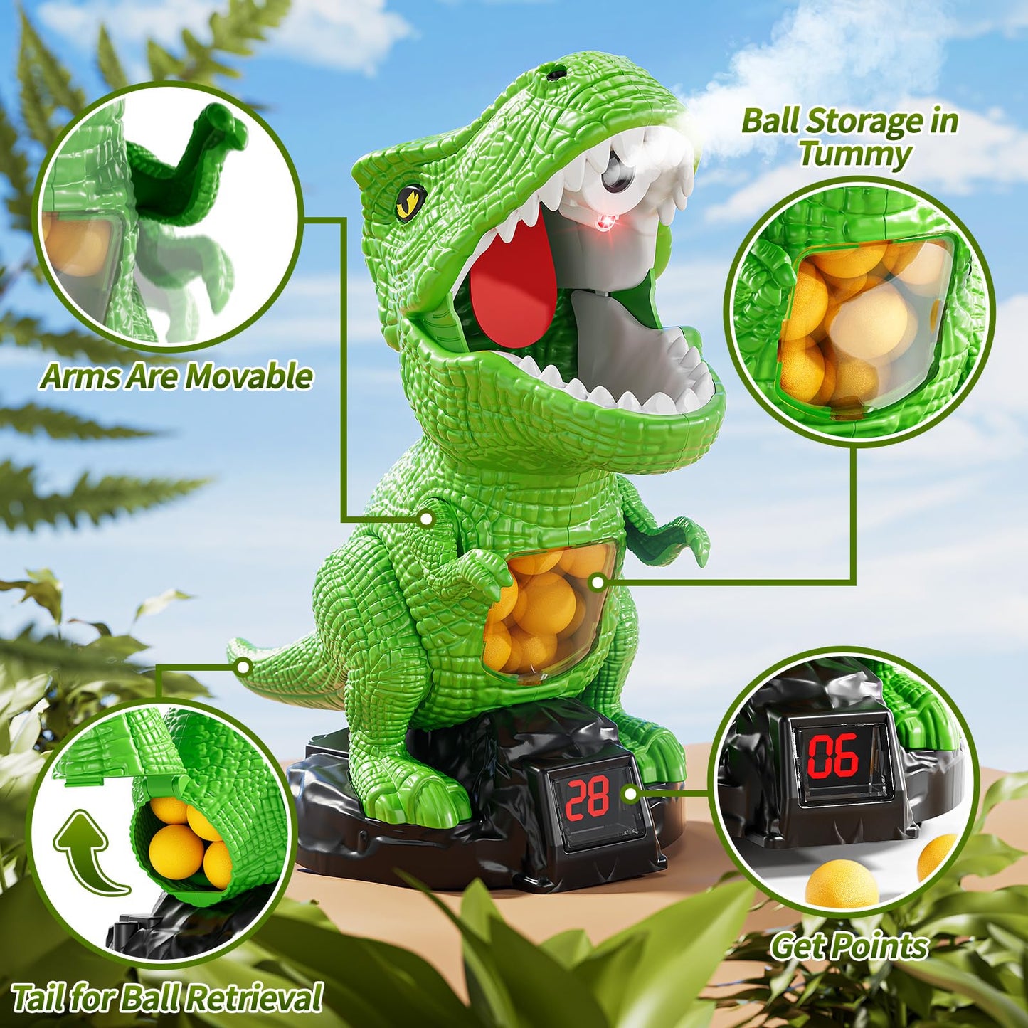 JUKUDAHU Dinosaur Shooting Toys for Kids 3-5, Moveable Shooting Game with 2 Air-Pump, 36 Balls Toys, Scoreboard, Light and Sound, Competitive Game Birthday Gift Boys and Girls Ages 3 4 5 6 7 8