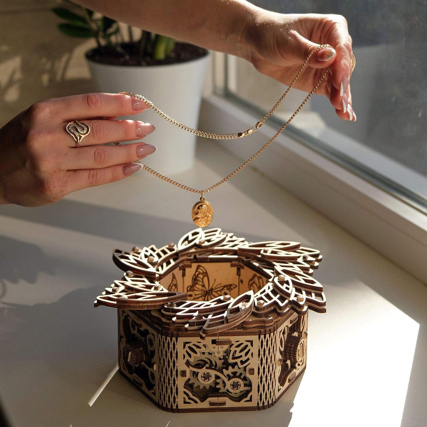Wood Trick Mystery Flower Für Elise Wooden Music Box Kit - Keepsake & Jewelry Box - 3D Wooden Puzzle for Adults to Build - DIY