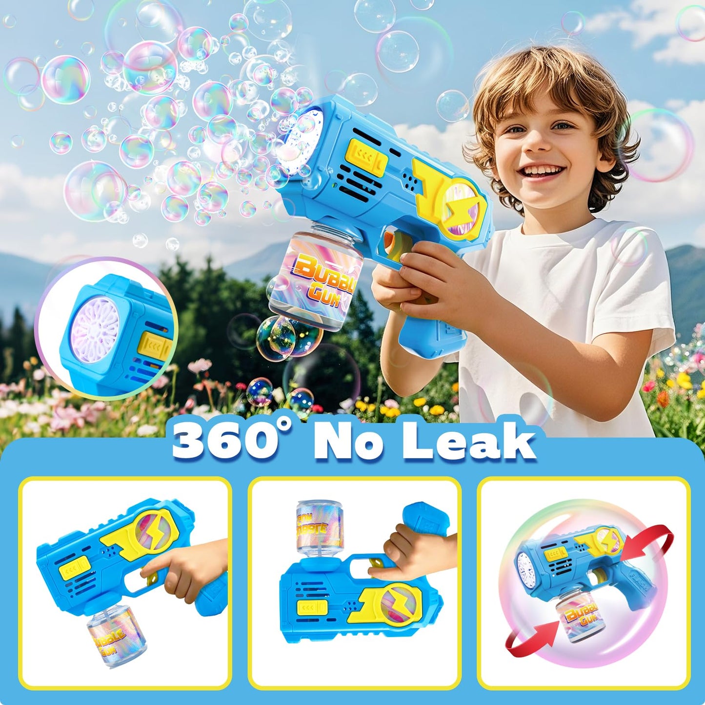 Bubble Gun Toys for 3+ Year Old Kids Boys Girls, LED 2 Pack Automatic Bubble Machine with Bubble Solution, Summer Outdoor Kids Toys for Ages 3-4,4-6,5-7, Birthday Party Gifts for 3 4 5 6 7 8 Year Old