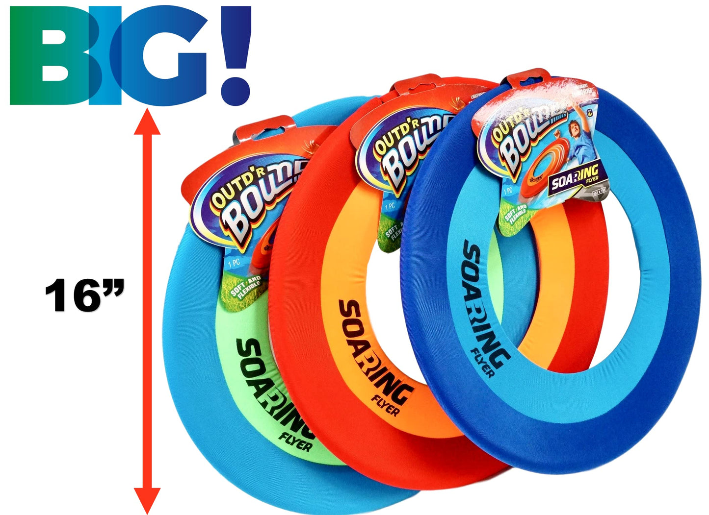 JA-RU Soft Giant Frisbee Throwing Disc 16" (3 Unit Assorted) Soaring Flyer Splash Fun Aqua Flyer Lightweight. Flying Discs for Kids & Adult Toys. Safe Easy and Professional. Plus Bouncy Ball.5138-3p