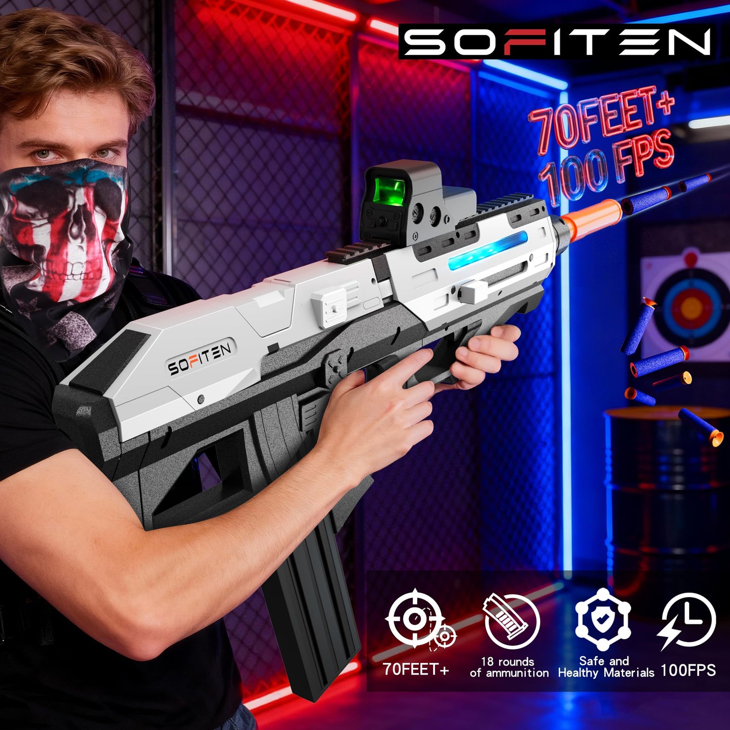 SOFITEN Electric Powerful Toy Gun Automatic Sniper Rifle with Soft Bullet,Equipped with Scope, 2 Extended Magazine(*18), Tactical Vest, Birthday Christmas New-Year Gifts for Kids Boys Teens Adults