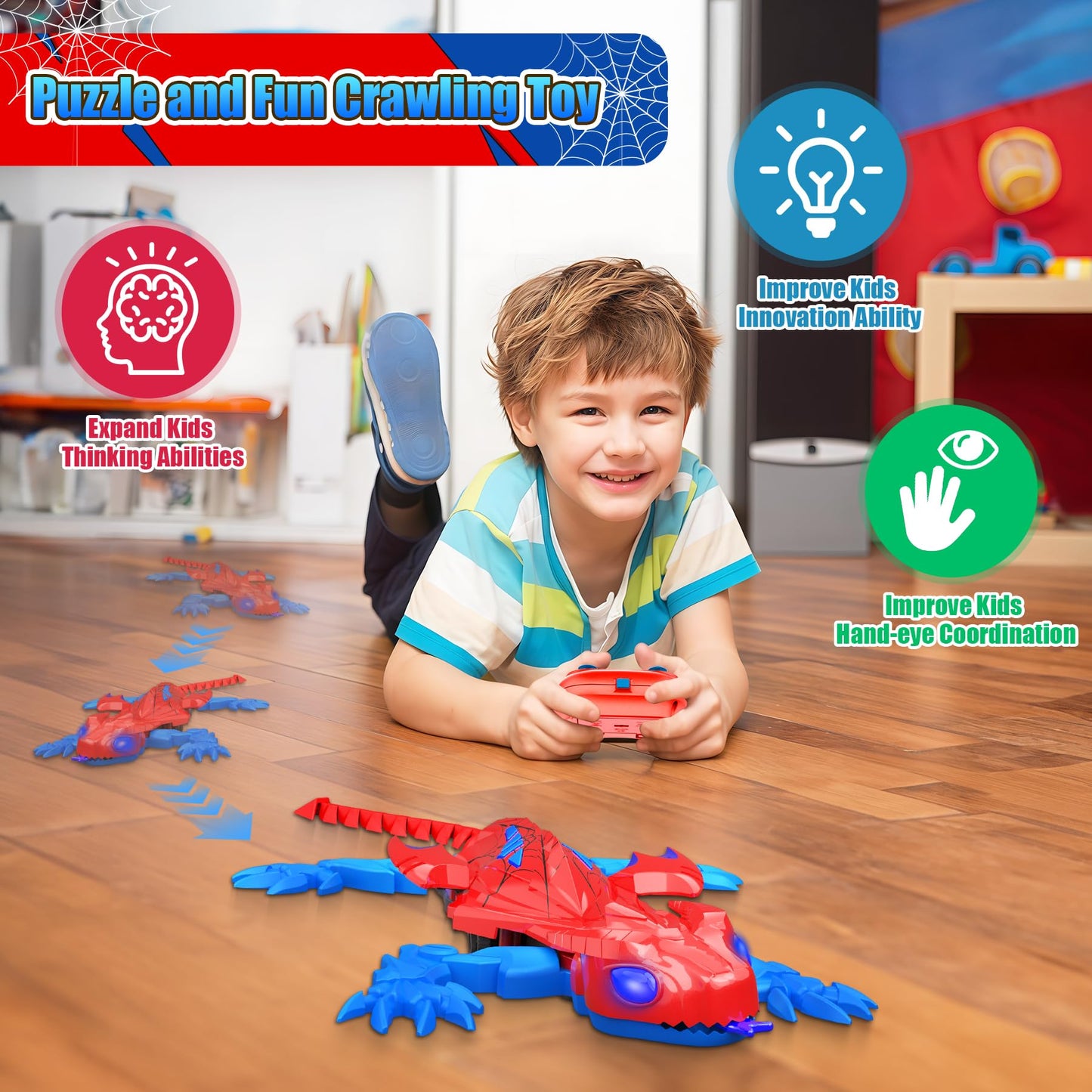 TWFRIC Wall Climbing Gecko Lizard The Rechargeable Remote Control Car Toy - Exciting RC Crawlers for Kids Ages 6+, Unlock Endless Fun, Perfect for Halloween, Christmas & Birthday Gifts (Red)