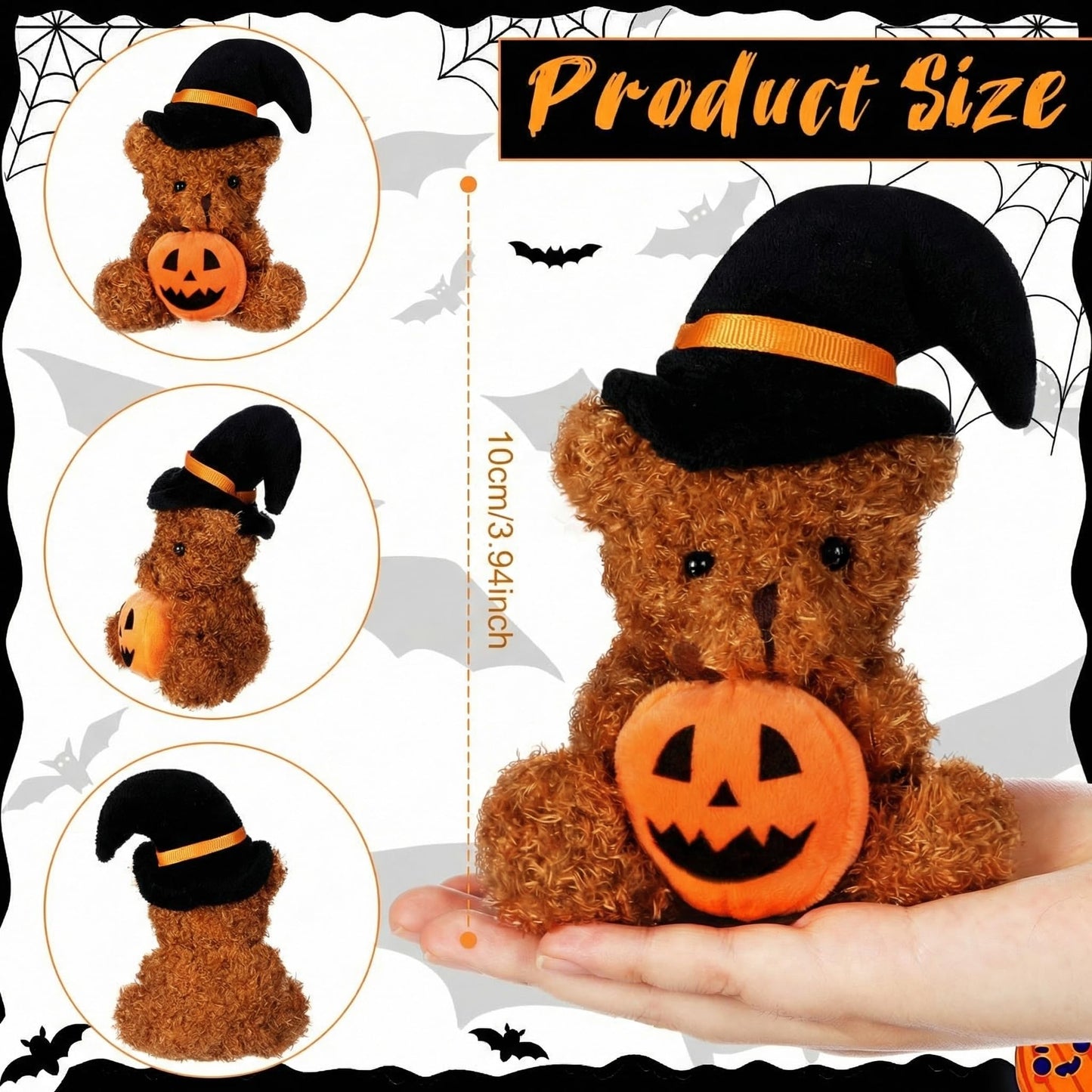 Liliful 20 Pcs Halloween Plush Bear Bulk Mini Halloween Stuffed Animals Bear Toys with Pumpkin and Witch Hat Halloween Stuffed Plush Toy Bear for Halloween Toy Bear Party Decorations Gifts