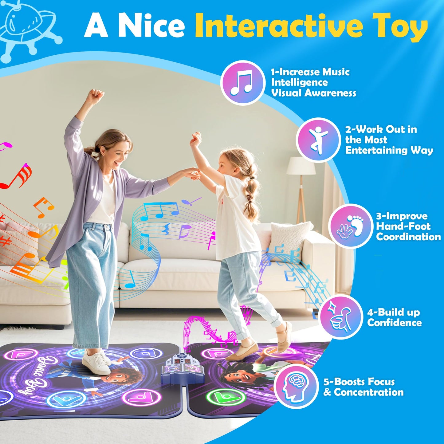 Dance Mats for Girls 4-8, Electronic Dance Mats, Dance Mat Toys, Kids Dance Mat, Girls Dance Mat, Dancing Mat, 2-Player LED Light Music Dance Toy with 5 Modes, Develops Hand-Eye Coordination