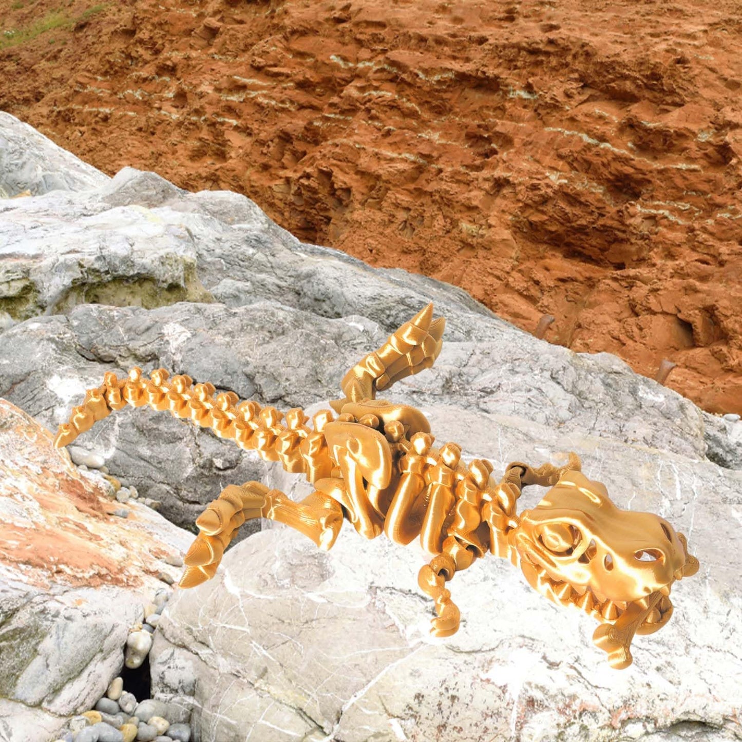 FunisFun 3D Printed Dragon with Articulated Bones for Adult, 3D Printed Dinosaur Fidget Toys Decor for Stress Relief (Gold, 1P)