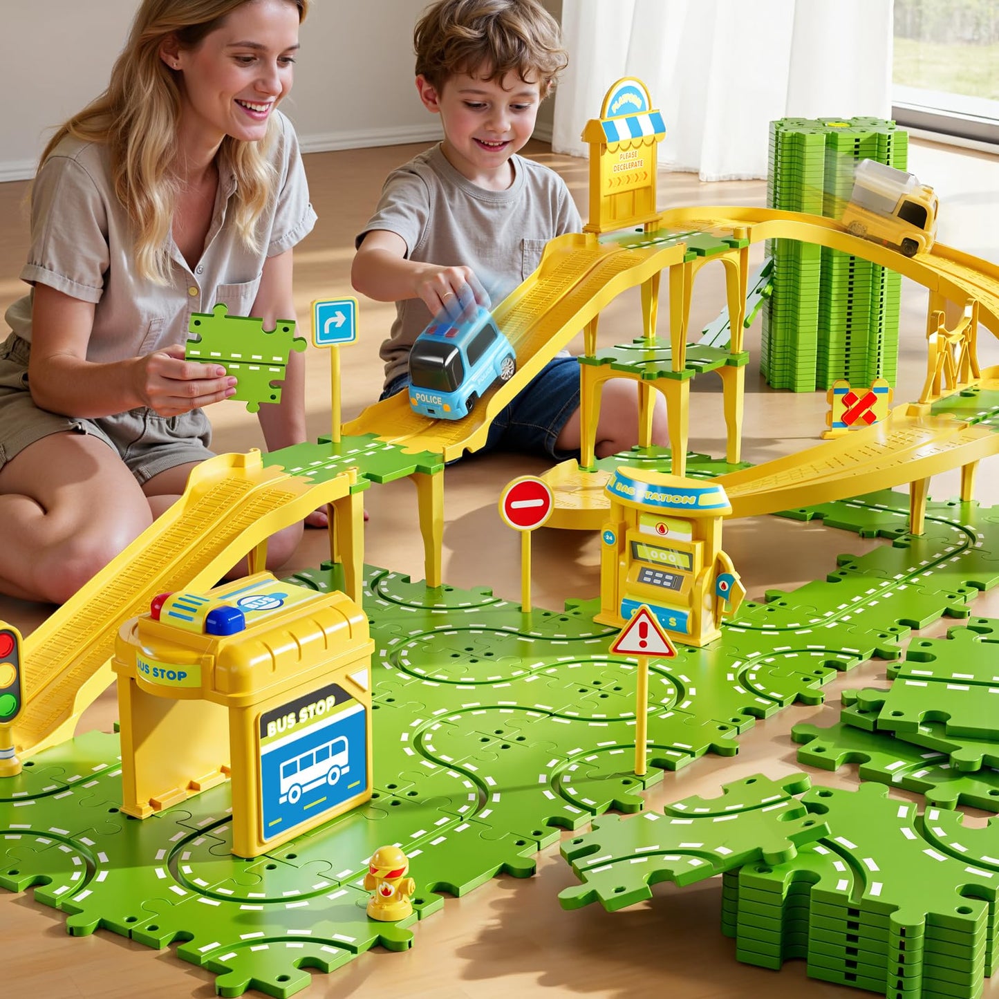 XINNOVEL 3-Tier Large Puzzle Race Car Track Set for Kids 3-5, Puzzle Tracks Car Play Set, Race Tracks Toys for Toddler Boys 3 4 5 6 Year Old, Birthday Gifts for Kids 3 4 5 6 7 8 Year Old Boys Girls