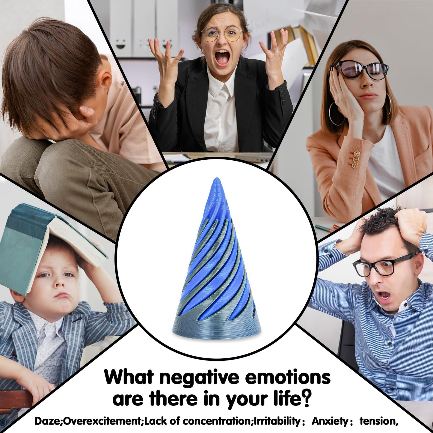 12Pcs Mini Spiral Cone Pyramid Fidget Toy, 3D Printed Impossible Cone Passthrough, Mini Vortex Thread Illusion Desk Deco, Anxiety & Stress Relief, Gift for Adults & Kids (Cone-12 PCS)
