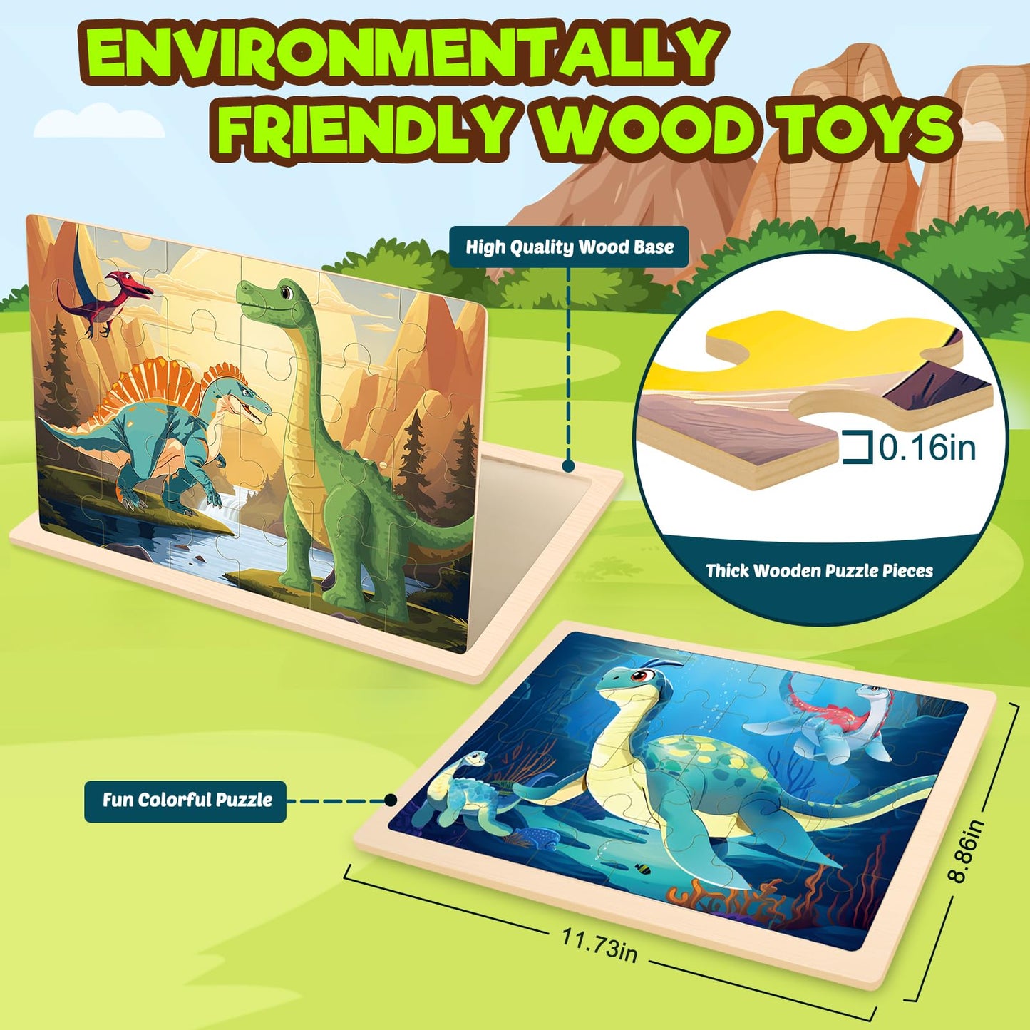 Puzzles for Kids Ages 4-6, 4 Packs Wooden Dinosaur Puzzles for Toddlers Ages 3-5, Preschool Educational Dino Puzzles Boards Toys Gifts for 3 4 5 6 Boys Girls