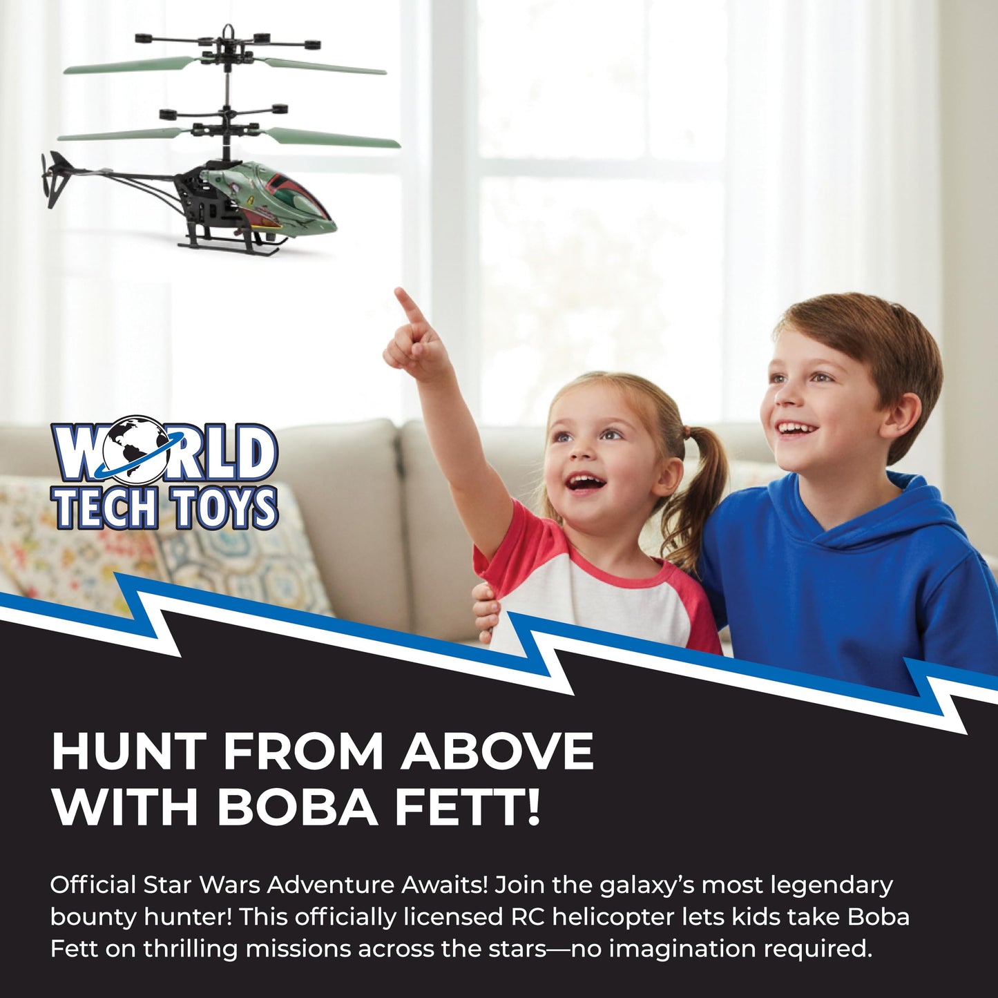 Star Wars Boba Fett RC Helicopter – Easy‑Fly Remote Control Helicopter with LED Lights, Durable Body, Coaxial & Rear Rotors – Kids 8+