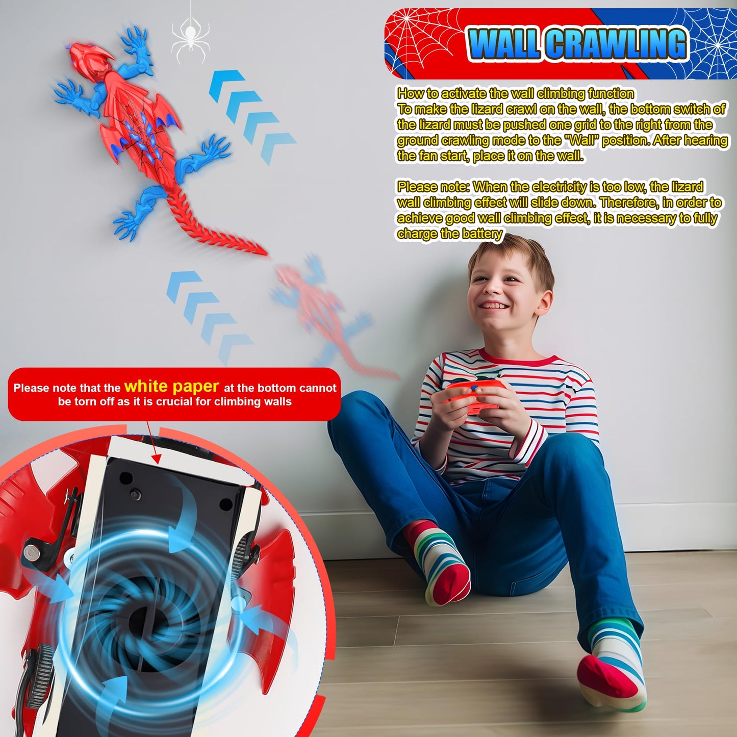 TWFRIC Wall Climbing Gecko Lizard The Rechargeable Remote Control Car Toy - Exciting RC Crawlers for Kids Ages 6+, Unlock Endless Fun, Perfect for Halloween, Christmas & Birthday Gifts (Red)