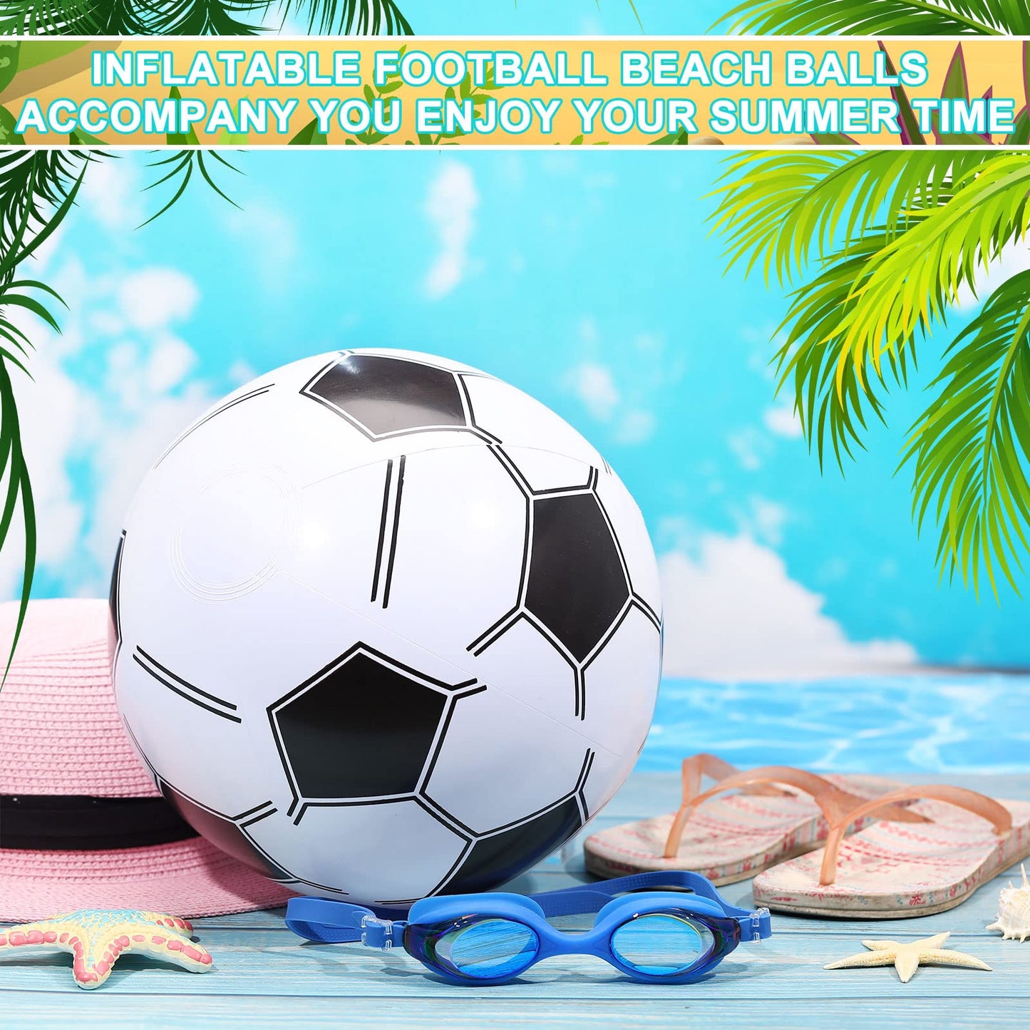 Chivao 12 Pack 16 Inch Soccer Beach Ball Inflatable Beach Ball Bulk Giant Pool Toys Blow up Swimming Pool Toys for Summer Indoor Outdoor Water Games Birthdays Party Favor Goodie Bags Stuffers