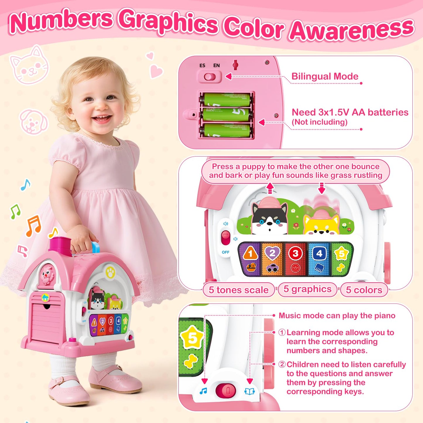 SpringFlower Baby Toddler Toys for 1 Year Old Girls, Montessori Musical Toddler Toys for 12-18 Months Kids, Musical Learning House for Infant Toddlers 1 2 3 Years Old Baby Girl Gifts