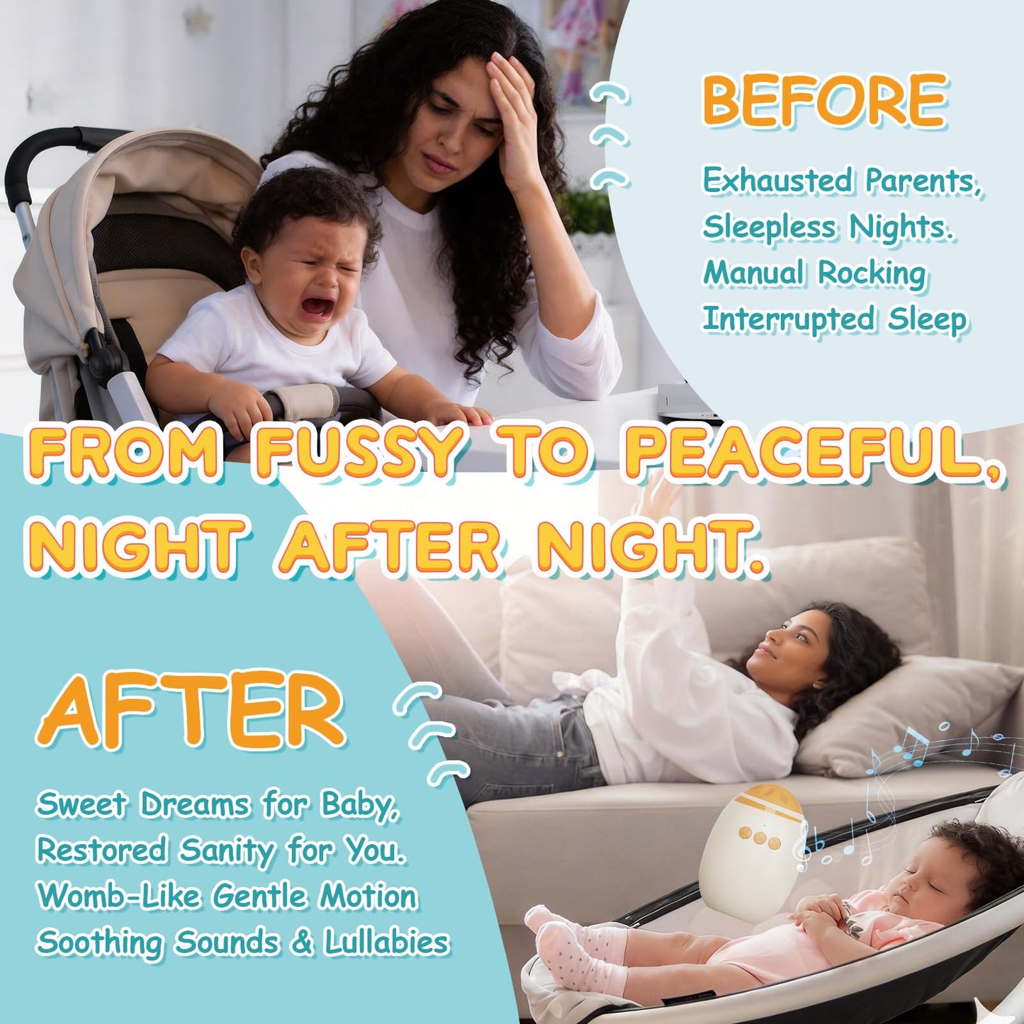 Hands-Free Baby Stroller Rocker Soother | Stroller Rocker Adjustable Vibration with 11 White Noises - Rechargeable Portable Baby Calming Device Universal Accessory for Strollers & Cribs