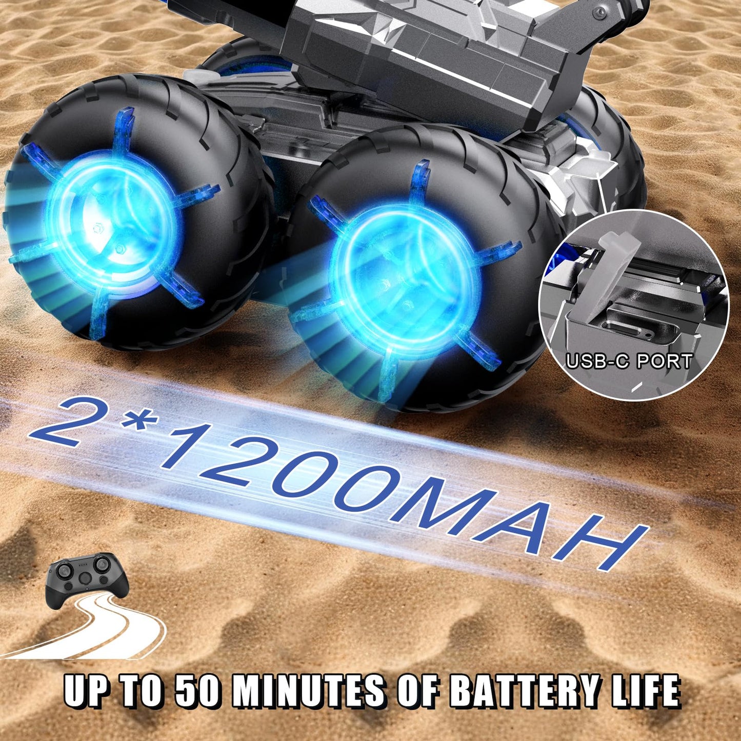 ZHYLLO 3-in-1 Remote Control Car RC Boat & Water Gun Amphibious Remote Control Car 4WD All-Terrain RC Cars Gesture Sensing Rc Stunt Car RC Trucks Toys Birthday Gifts for 8 9 10 11 12 Year Old Boys