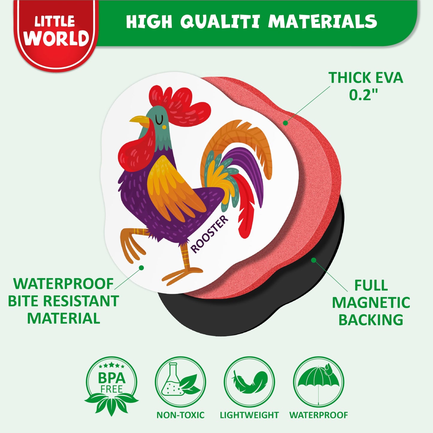 Little World Large Set of Safe and Durable Fridge Magnets for Toddlers 1-3 | Foam Refrigerator Magnets for Kids with Gift Box | Waterproof, Non-Toxic Farm Magnetic Animals for Children and Babies 1+