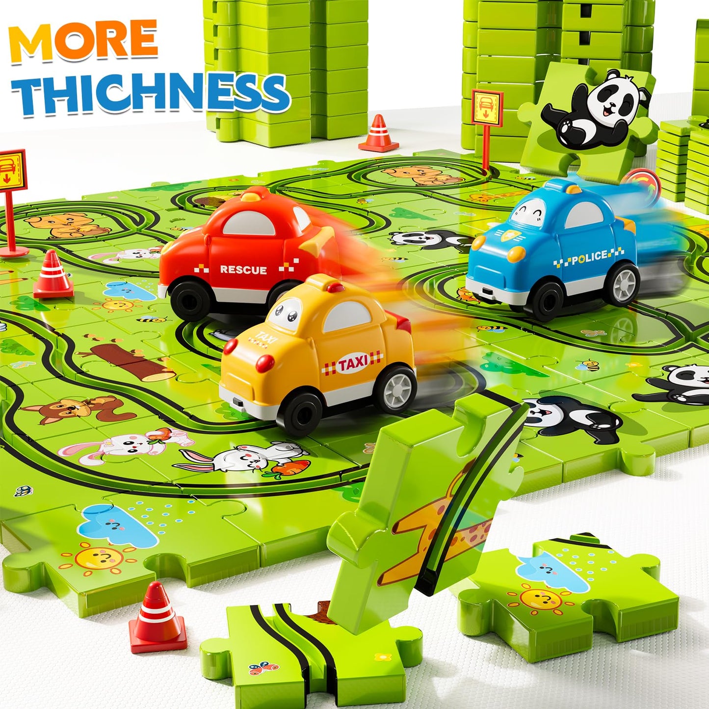 Beby Buty 64PCS Puzzle Race Track Car Set for Kids Boys, Floor Puzzle Tracks Car Toys for Boys Girls Ages 3-5 4-6, Toddler Toys Gifts for 3 4 5 Year Old, Ideal 3 4 5 6 Year Old Birthday Gifts