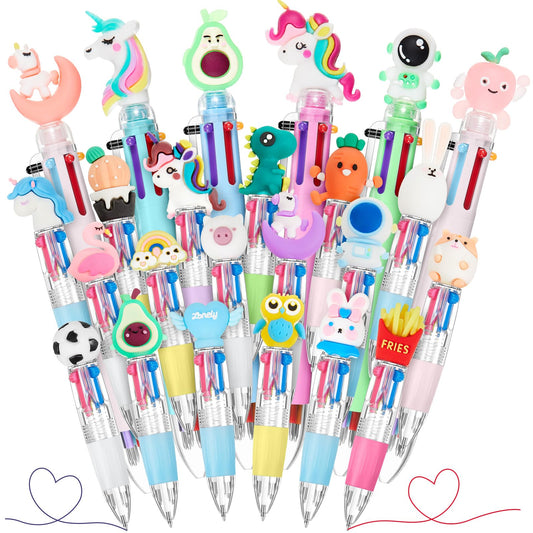 Mooliwe 24 Pcs Mini Multicolor Pens in One 18 Pieces 4-in-1 and 6 Pcs 6-in-1 Cute Fun Ballpoint Pens Bulk Easter Egg Fillers Party Favors Birthdays Gifts Kawaii Prizes Goodie Bags Stuffers (Classic)