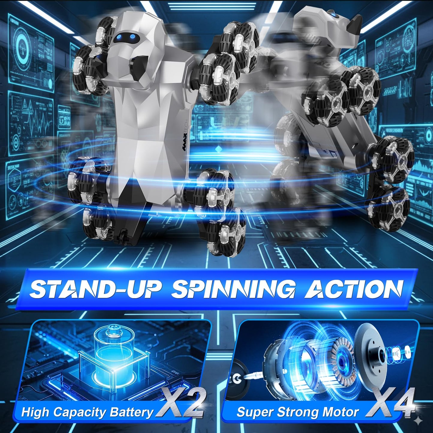 NQD® Robot Dog Toy, 360°Rotate Remote Control Robot Dog with Dancing & Sound FX, Remote Control Cars RC Stunt Robotic Dogs with LED Eyes, Electronic Pet Toys Gifts for Boys Kids Age 3-5 6-7 8-12