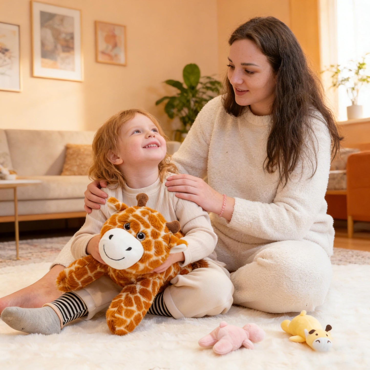 AmyToo Giraffe Stuffed Animals, Mommy Giraffe Plush with Baby, 4 Pcs Plush Toy for Girl Boy, Birthday Valentine's Gifts for Girlfriend, Kids, Toddler, Age 3-8, Yellow