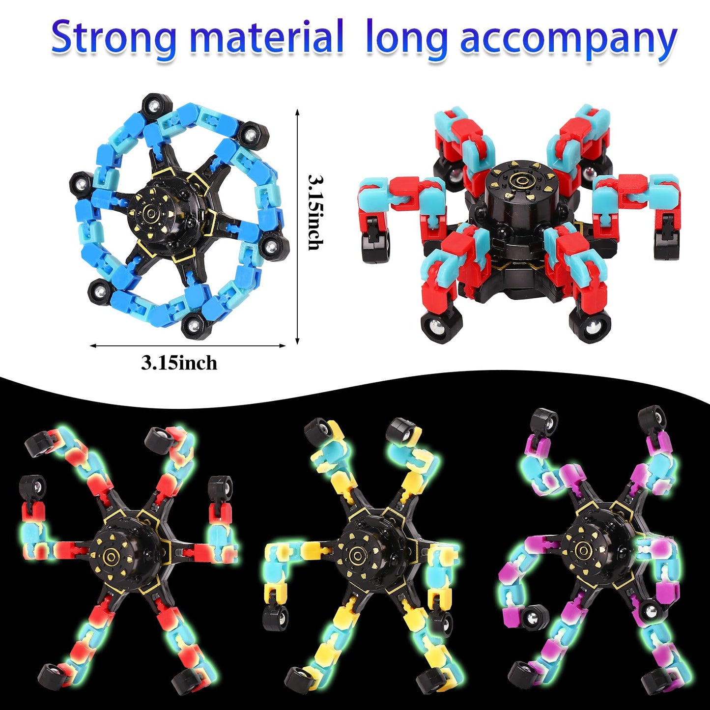 Easter Basket Stuffers for Kids, Transformable Fidget Spinners for Party Favors, Goodie Bag Stuffers, Classroom Prizes, Birthday Gifts, Stress Relief Sensory Toys for Boys & Girls (Glow 12PCS)