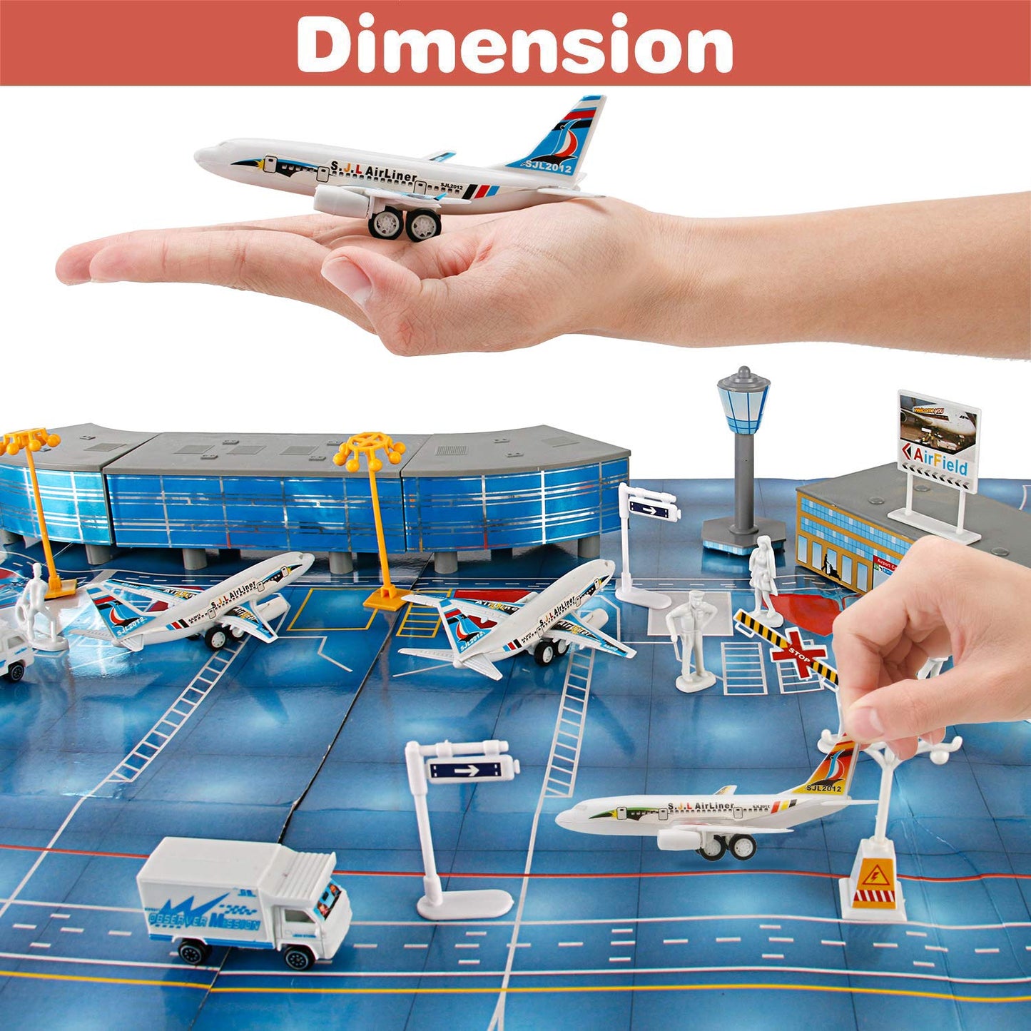200 PCS Airport Terminal Kids Toys Deluxe Airlines Pretend Playset with Airplanes, Vehicles, Figures, Accessories, Play Mat