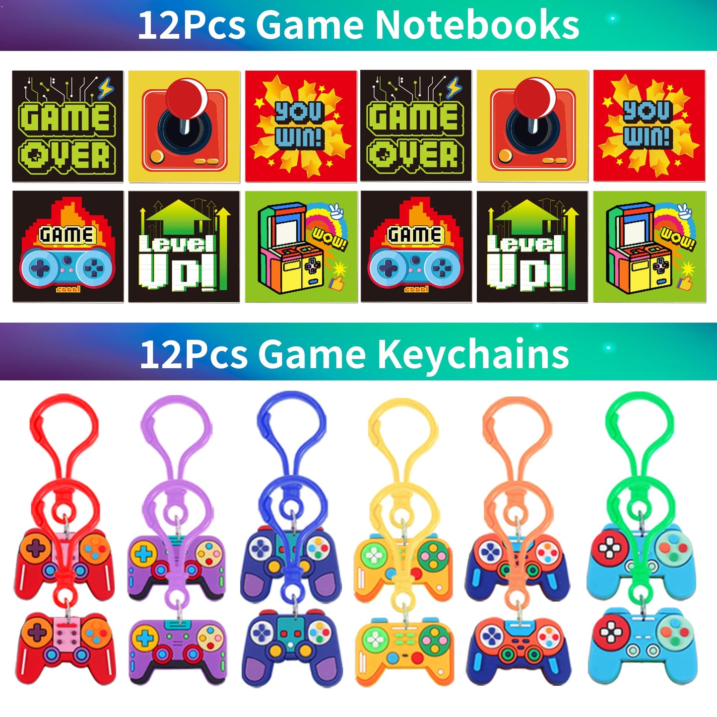 PLOUGVI 320PCS Video Game Party Favors for Kids-Including Goodie Bags, Glasses, Straws, Bubble Wands, Stickers, Cake Toppers, Tattoos & More-Perfect for Theme Party Decorations & Piñata Fillers