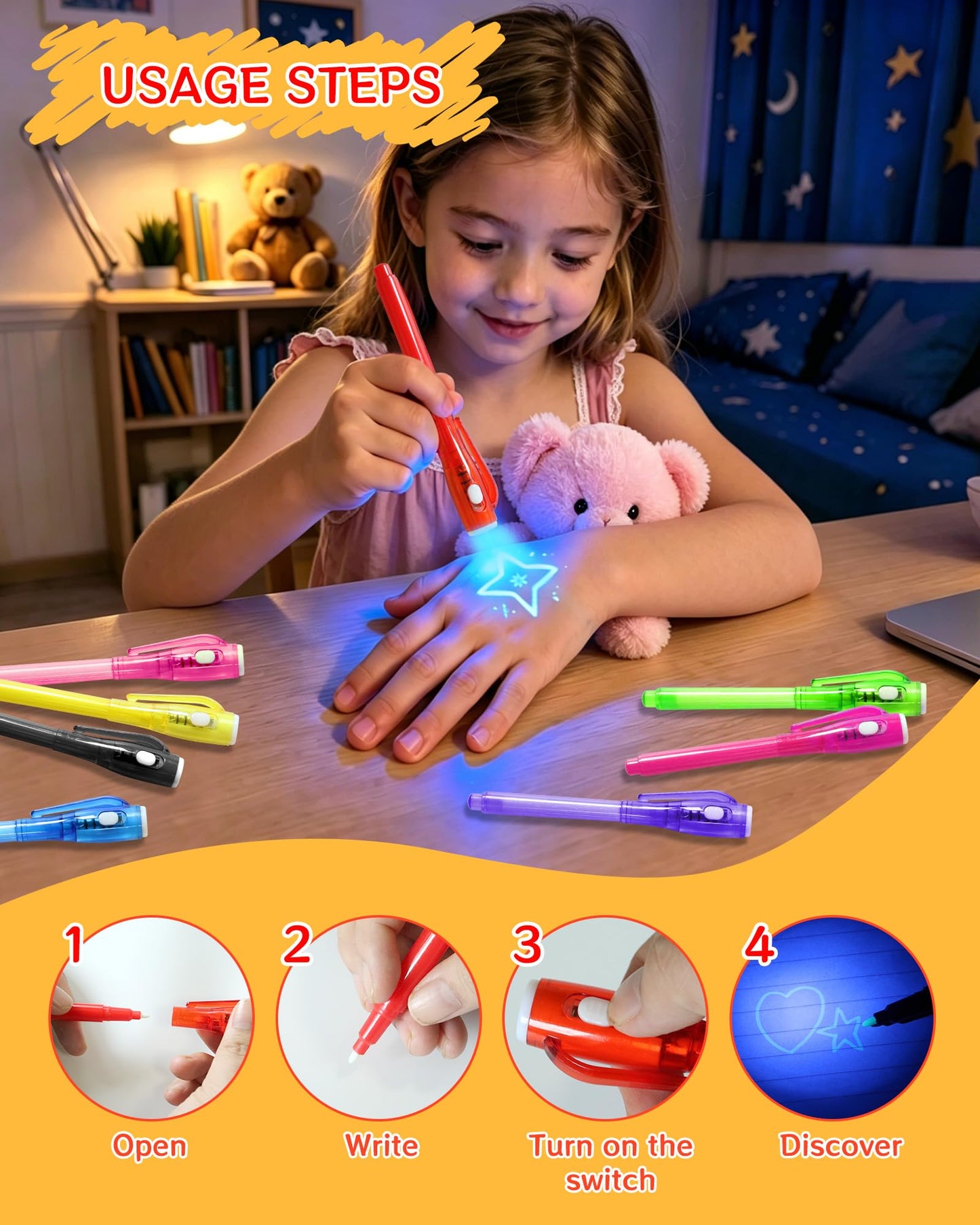 Invisible Ink Pens with UV Light, 32 Pcs Spy Pens for Secret Messages, Party Favors for Boys Girls, Magic Markers Classroom Prizes for Students, Birthday Christmas Party Toy Goodies Bag Gift for Kids