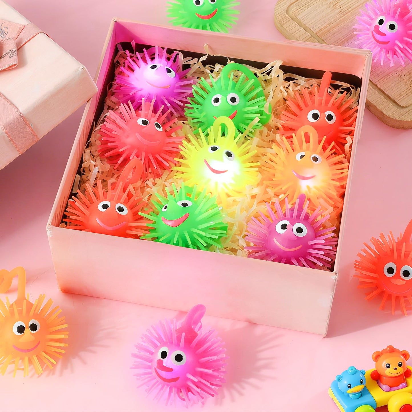 ClassyWhimsy 36PCS LED Puffer Balls Bouncy Light Up Ball for Kids 4-12 Toy Stress Ball Flashing Sensory Puffer Toy Glow in The Dark for Classroom Stuffer Sprizes Bulk Kid Pinata Fillers Party Supplies