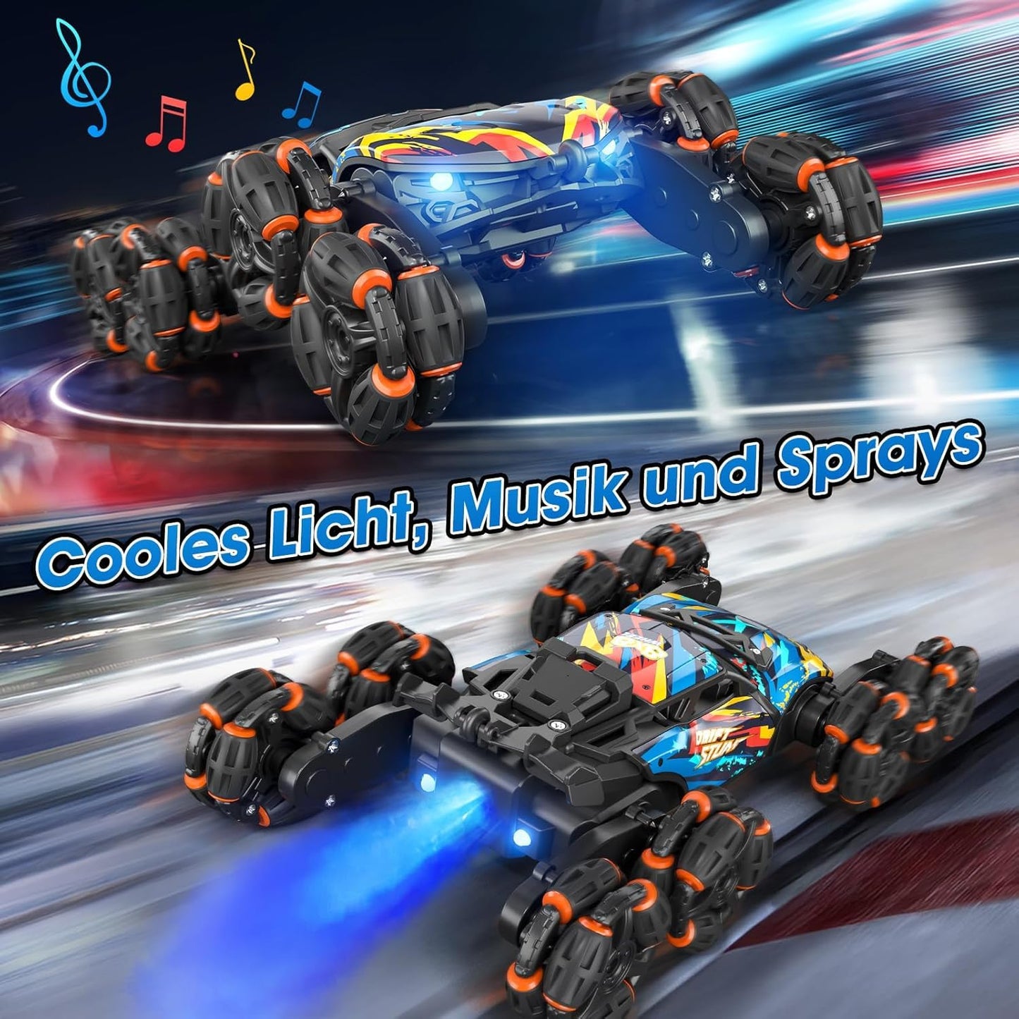 ADUSRIZ 8WD Gesture Sensing Road Stunt Car, Remote Control Cars with LED Light, Music and Spray, Drift RC Car Toys Gifts for 6-12 Years Old Boys Girls