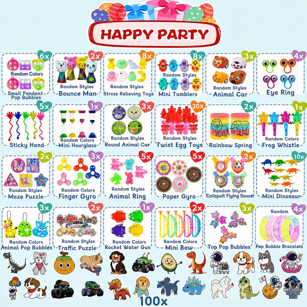 212-Pack Assorted Party Favors Gift Toy Set for Boys Girls, Novelty Items for Events, Prize Drawings, Carnival Favors, Surprise Bag Fillers, Celebration Supplies Class Gift for 3 Years and Above