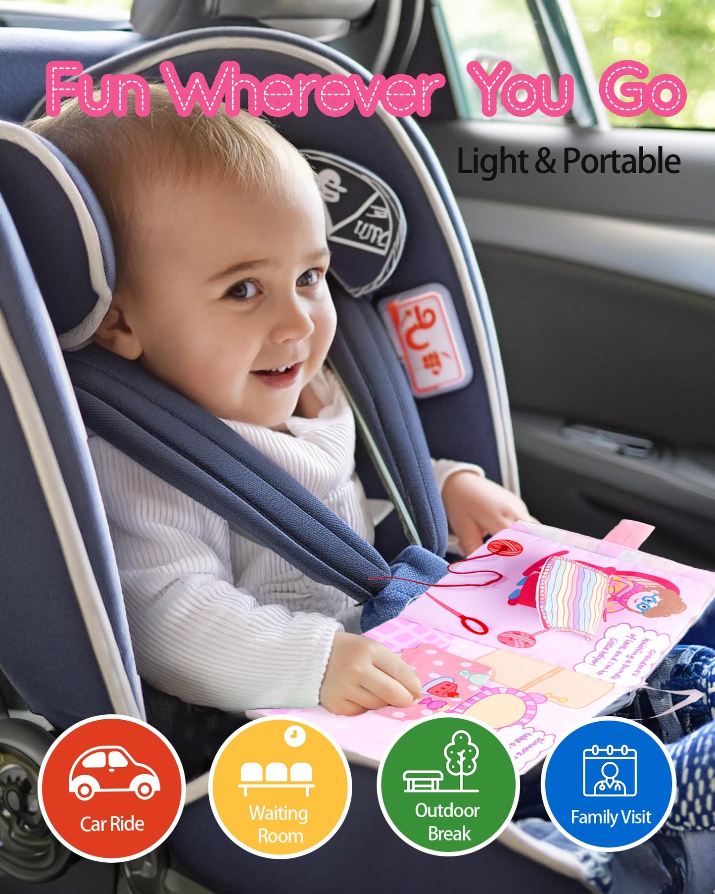 LeyaDoll Interactive Sensory Soft Cloth Book, Educational Crinkle Quiet Activity Busy Book for Babies,Toddler Travel Toy Gift for 1-3 Year Old Boys and Girls-(Look Its Grandma)-Light