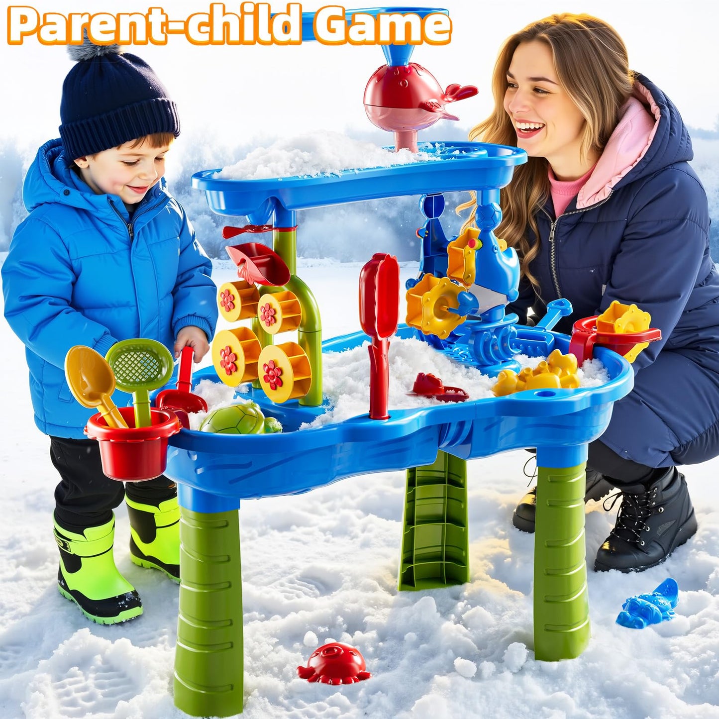 DULONIME 3-Tier Sand and Water Table Toys for Kids Aged 3 4 5 6 7 8, Water Waterfall Sensory Play Table with Beach Toys Accessories, Outdoor Activity Playset for Toddlers 2-4 3-5 4-6, Birthday Gifts
