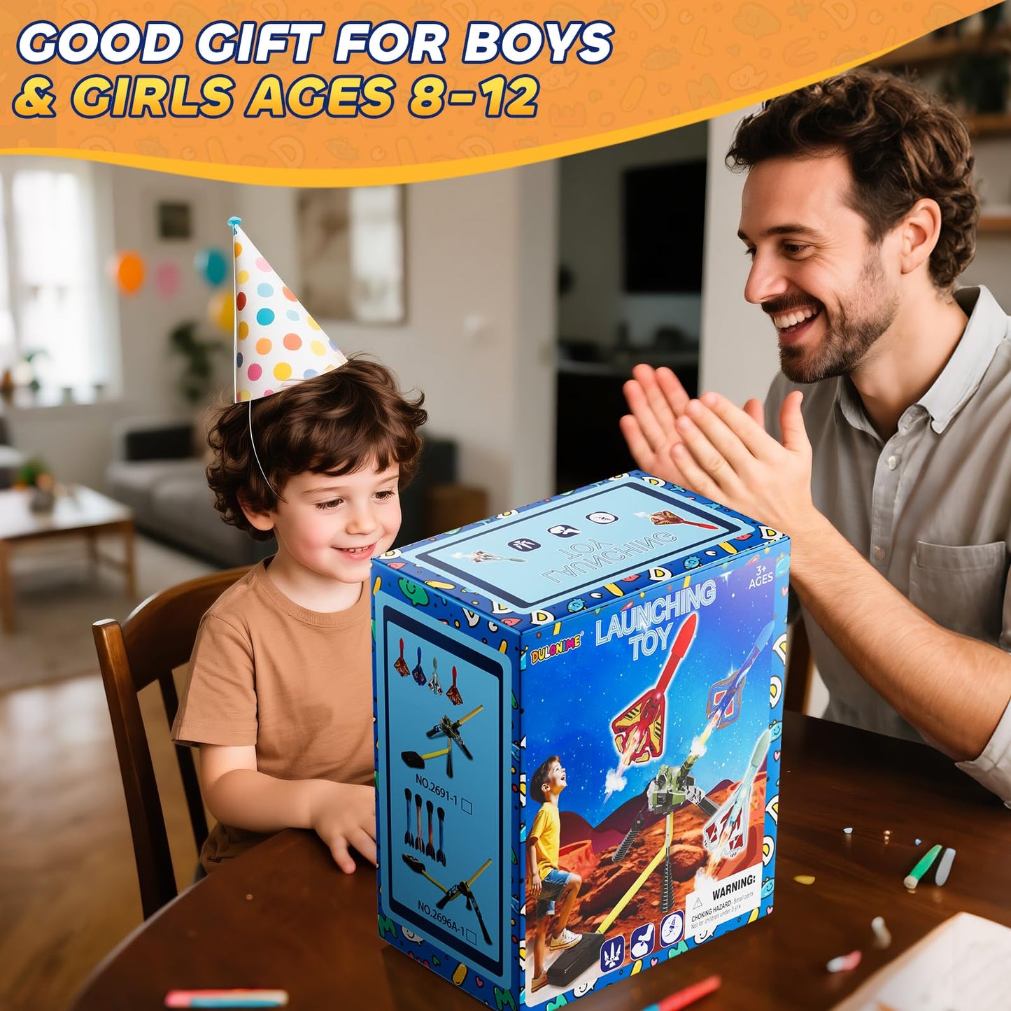 DULONIME Rocket Launcher for Kids with 4 LED Airplane Rockets and Tank Launcher, Outdoor Toys for Toddlers, Rockets for Kids Age 4-8, 2 3 4 5 Year Old Boy Birthday Gift, Launching up to 120+ Feet
