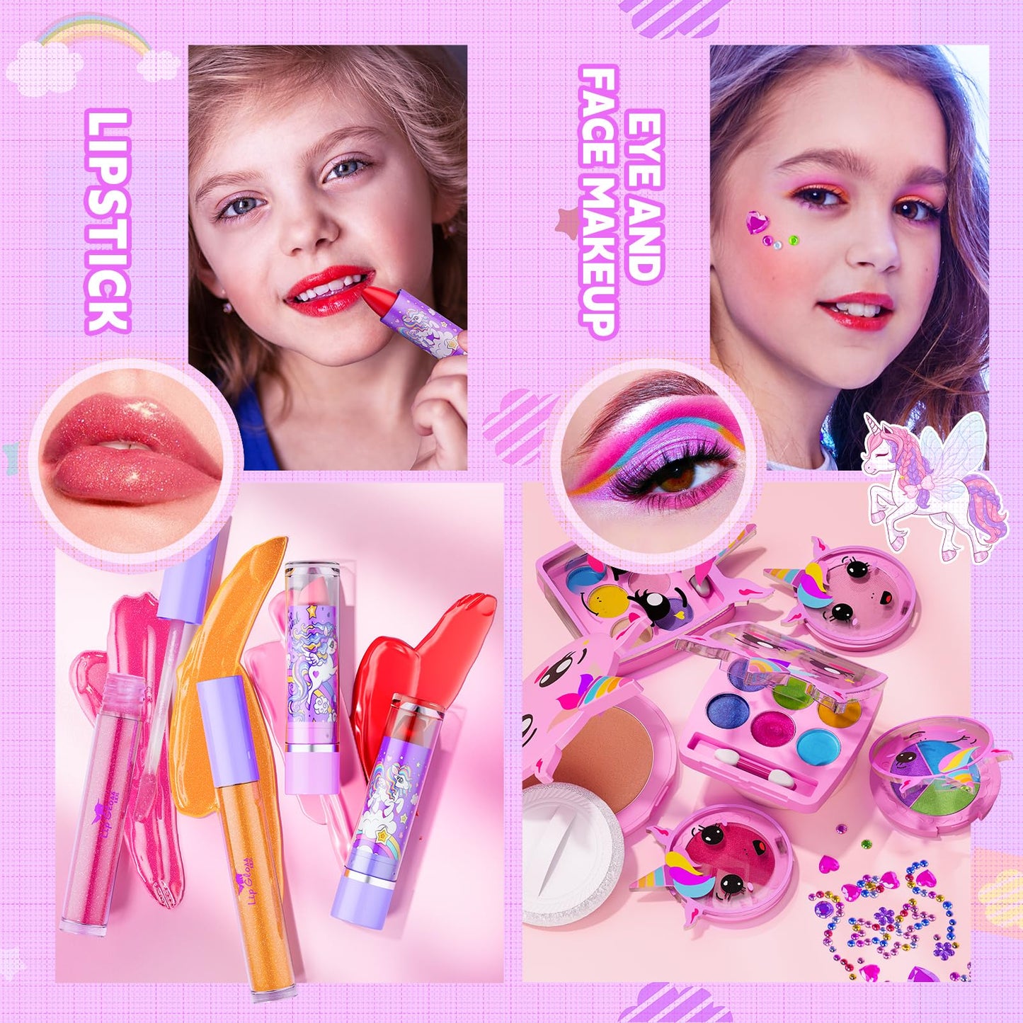 Beayuck Kids Makeup Kit for Girls - Girls Makeup Kit Toys, Real Washable Cosmetic Set with Storage Case, Kids Play Makeup Set for Christmas Birthday Gift 3 4 5 6 8 10 11 12+ Years Old, Light Pink