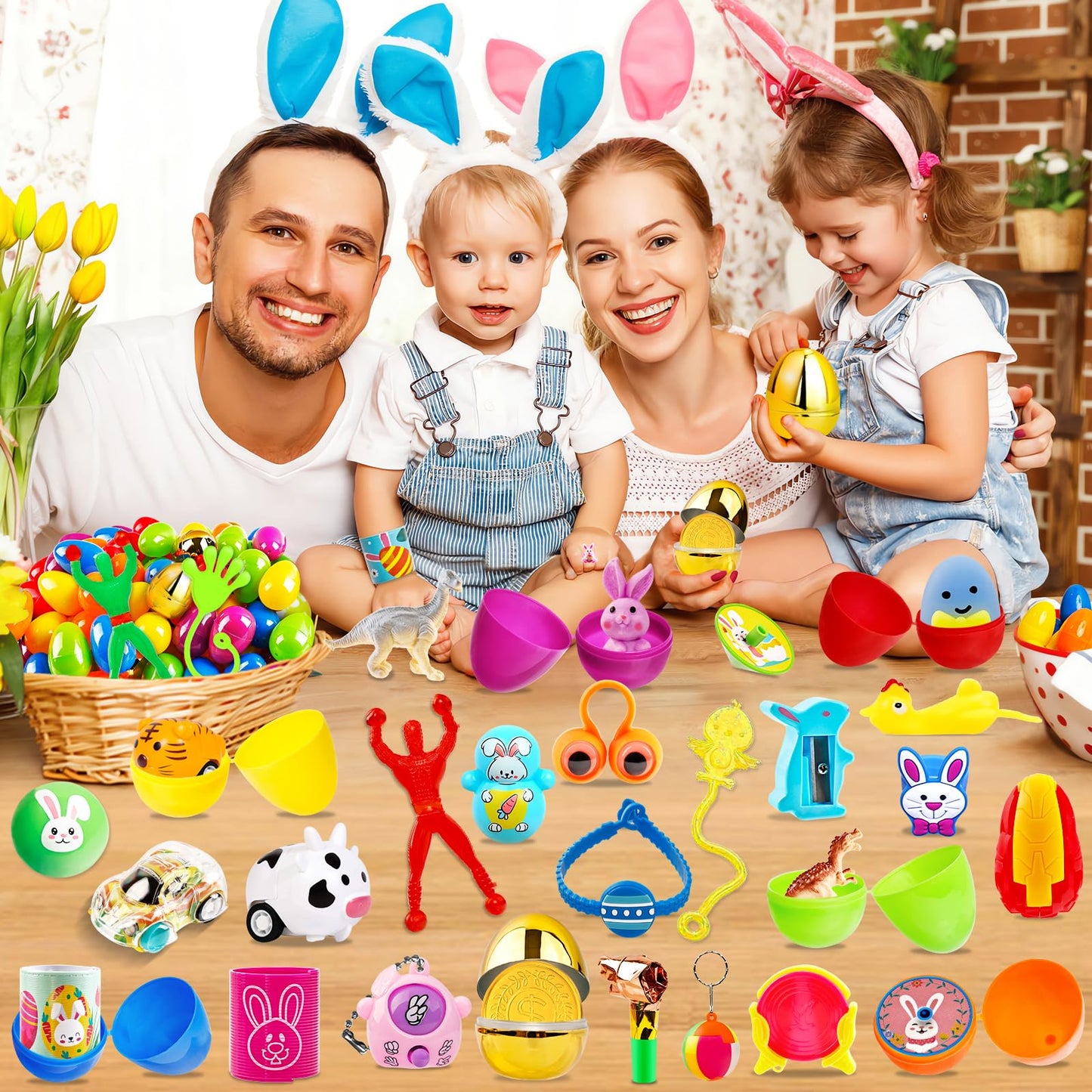 WOWSCAN [ 6 Surprise Golden Eggs ] 200 PACK Prefilled Easter Egg Fillers with Novelty Toys Inside, Easter Basket Stuffers Classroom Prizes Supplies Egg Hunt Party Favors for Kids Toddlers Boys Girls