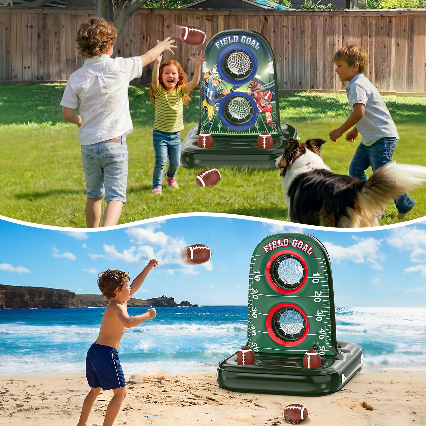 Pool Football - Inflatable Pool Toys for Kids Ages 8-12 with Stable Base and 4 Balls - Water Football Target, Outdoor Backyard & Beach Games for Kids Teen Adult Family, Summer Party Birthday Gift