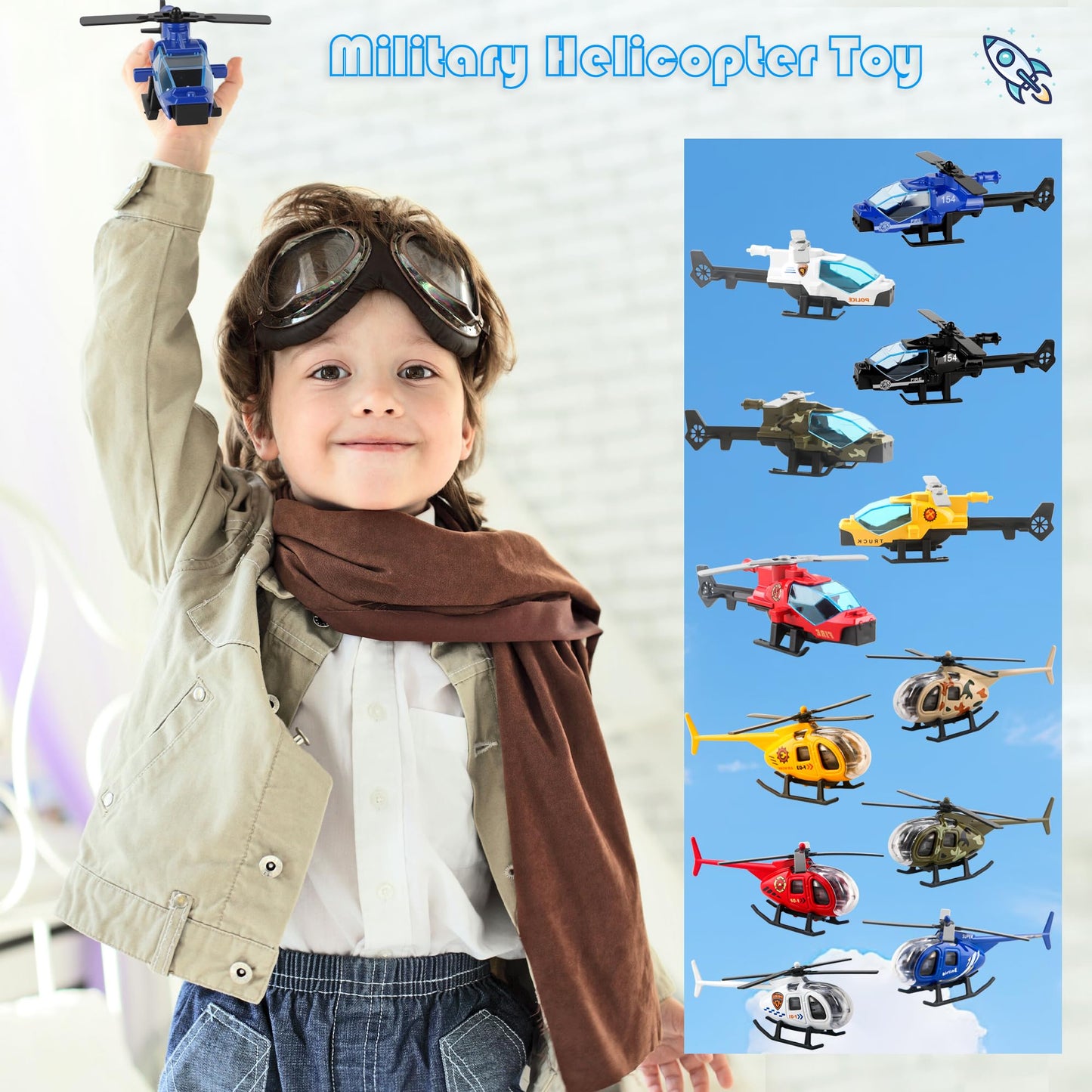 24 Pack Diecast Helicopter Toys Set Mini Alloy Helicopters Military Fighter Copters Pull Back Aircrafts for Party Favors Classroom Prizes Birthday Goodie Bag Fillers, 12 Colors