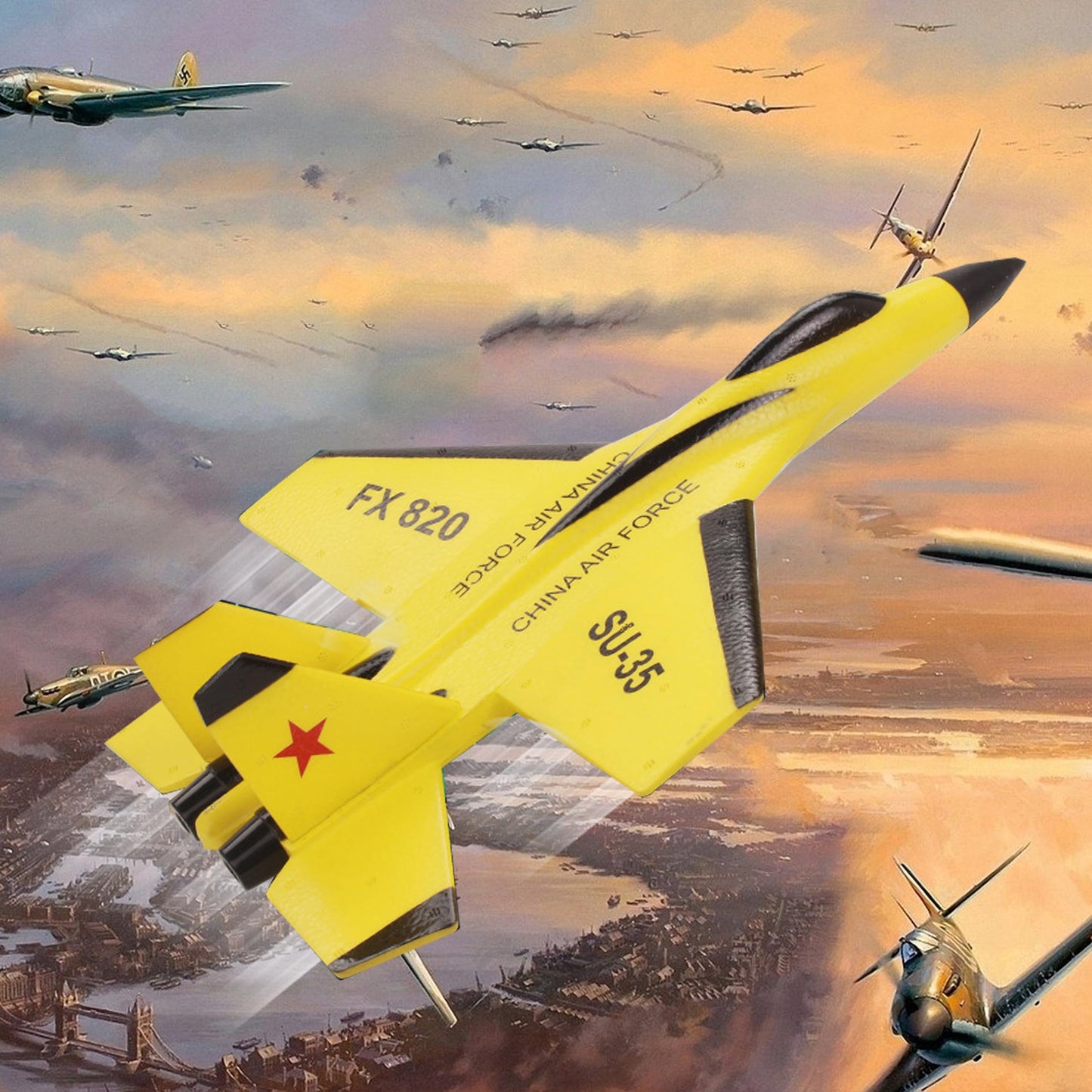 Eayaele SU-35 RC Plane, 2CH Remote Control Airplane, Hobby RC Glider, Ready & Easy to Fly for Beginners, RC Aircraft Jet with Luminous Strip (Yellow)