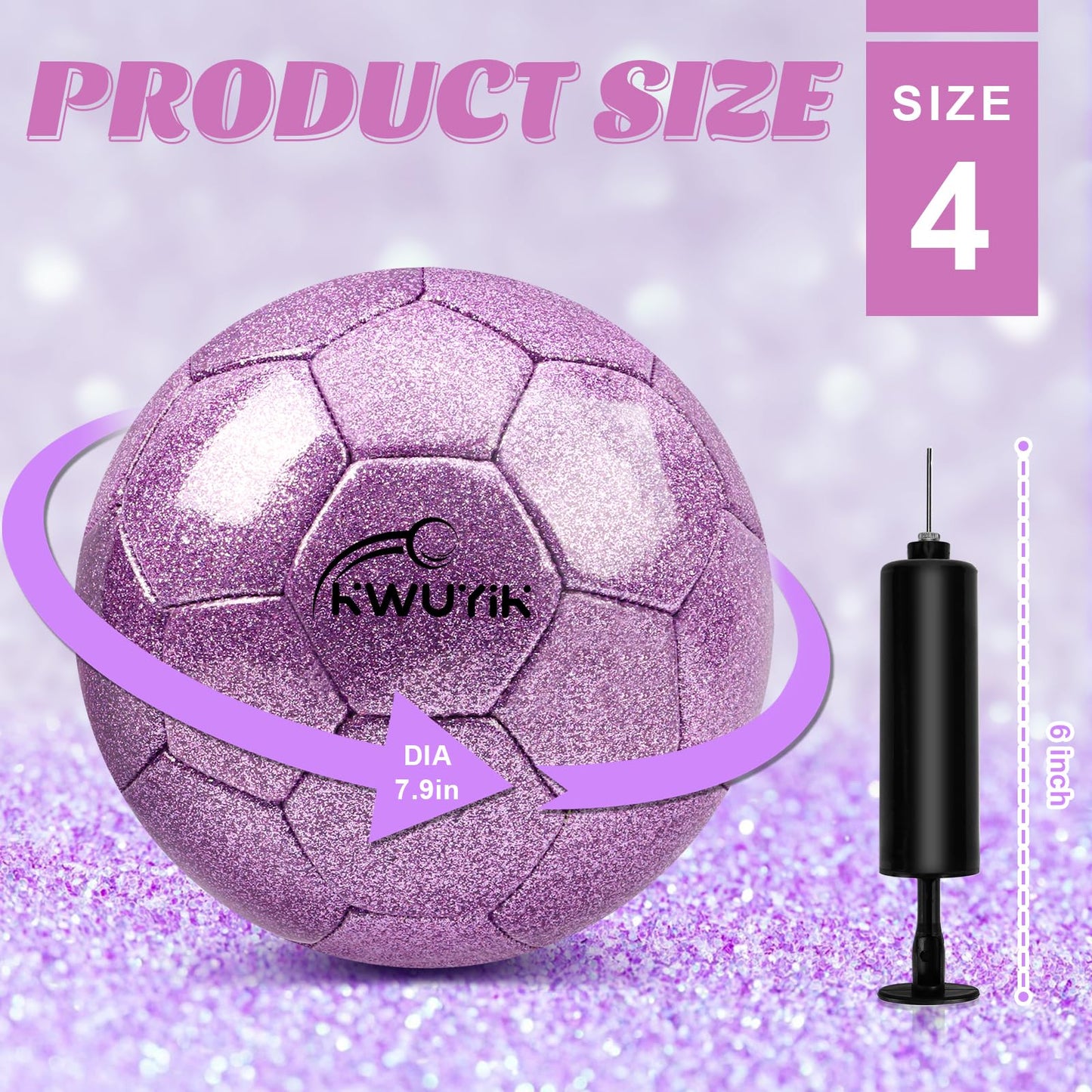 OKWUYiK Size 4 Glitter Purple Soccer Ball Set with Pump Youth Soccer for Kids Aged 6-8 8-12 Toddler Outdoor Training Ball Soft Sports for Back to School Sports Outdoor
