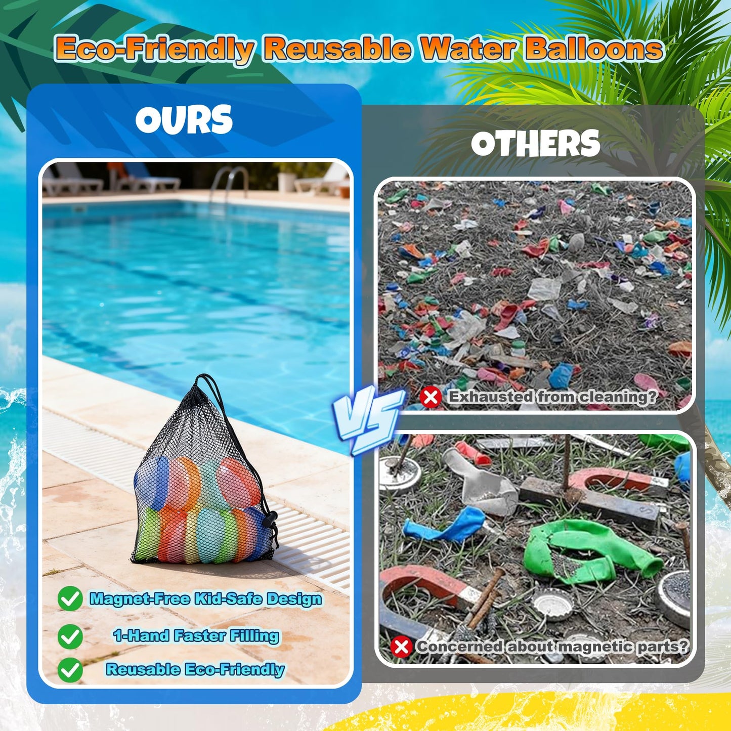 Reusable Water Balloons - 12 Pack Silicone Splash Balls No Magnets, Slef-sealing Quick Fill Water Bombs, Leak-Proof Summer Toys for Pool Beach Backyard