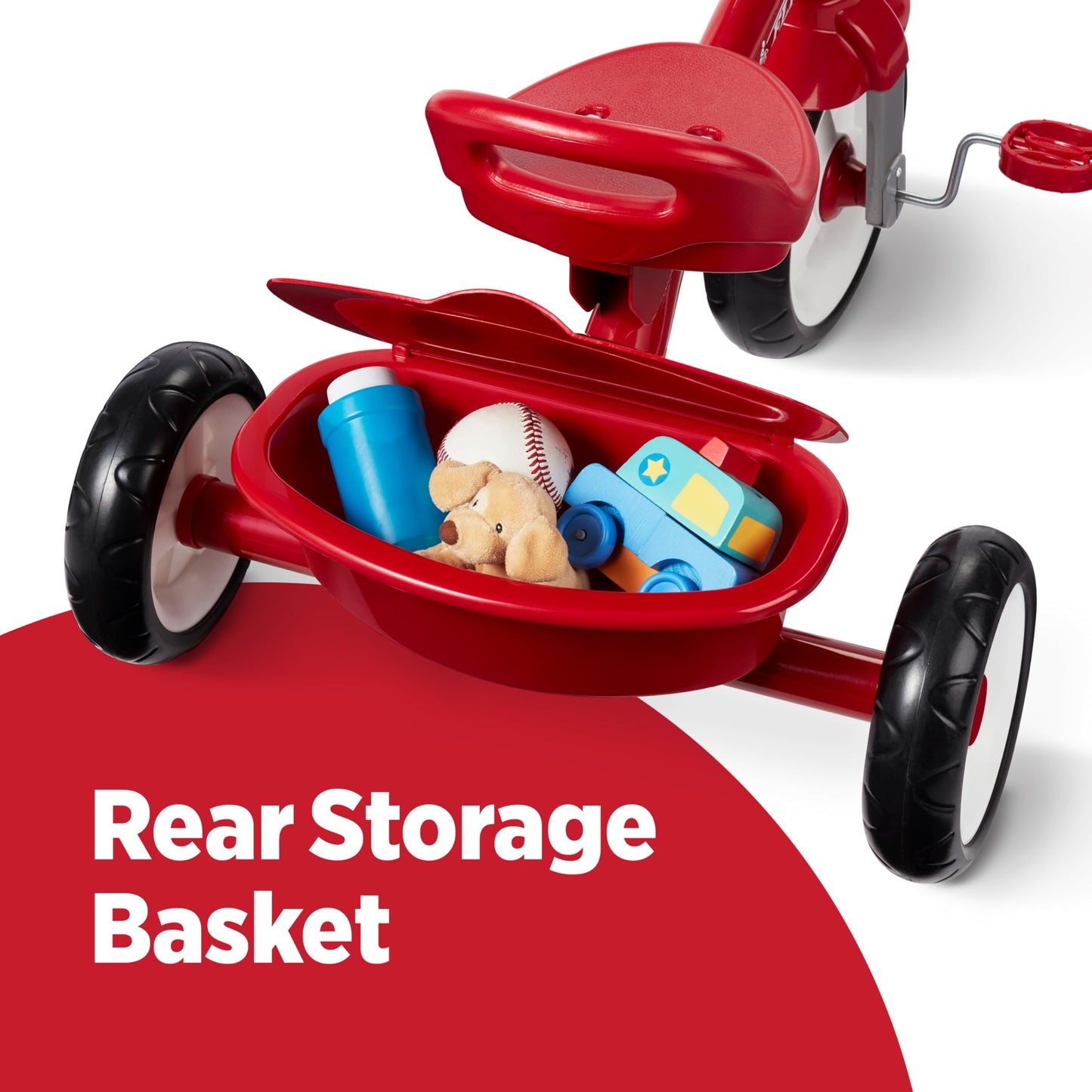 Radio Flyer Red Rider Trike, for Ages 2.5-5, Adjustable Seat, Steel Construction, Quiet Ride Wheels, Covered Storage Bin, Comfort Grip Handlebars, Easy Carry Seat Handle, Tricycle for Toddlers
