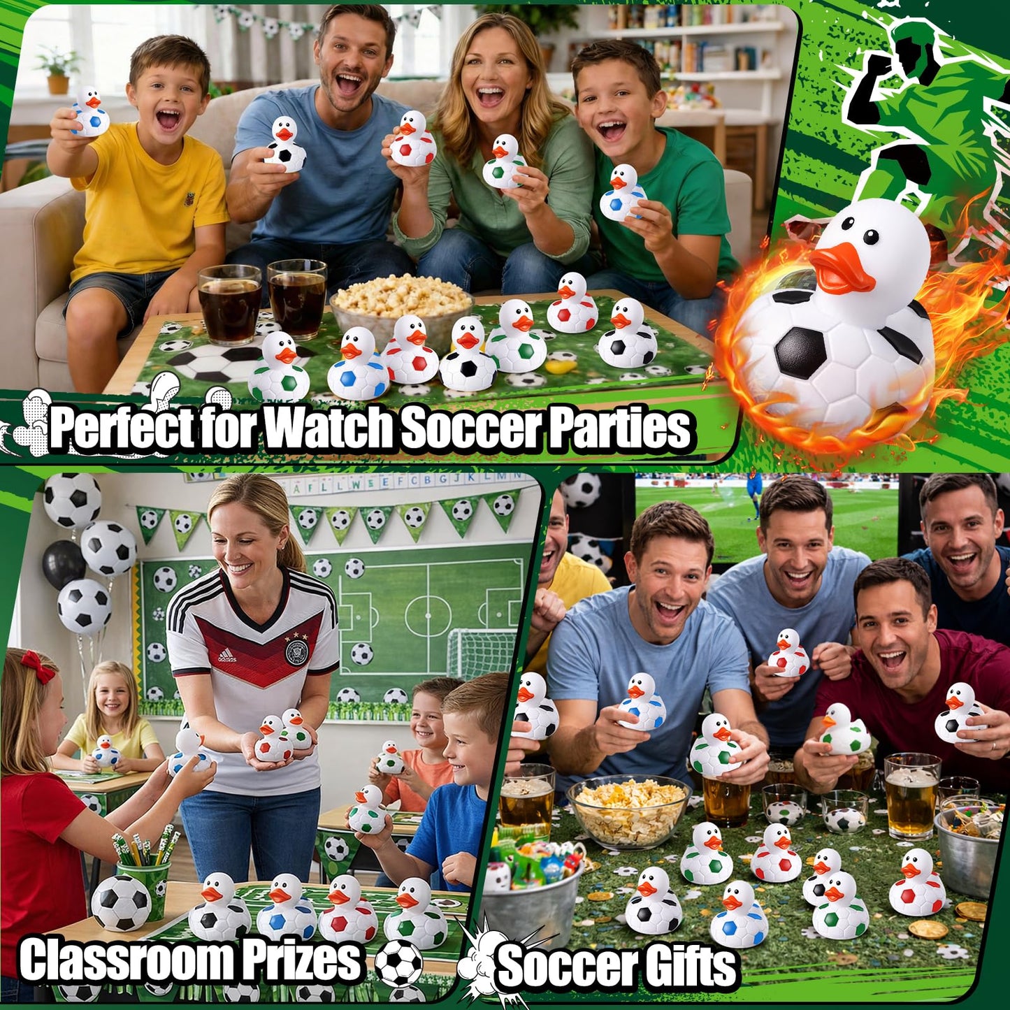24 Pcs Soccer Theme Rubber Ducks with a Bag, Soccer Ball Ducks Toys, Soccer Fun Party Favors, Goodie Bag Fillers for Sports Fans Team Gifts, Classroom Game Prizes, Water Pool Toys for Toddler Kids