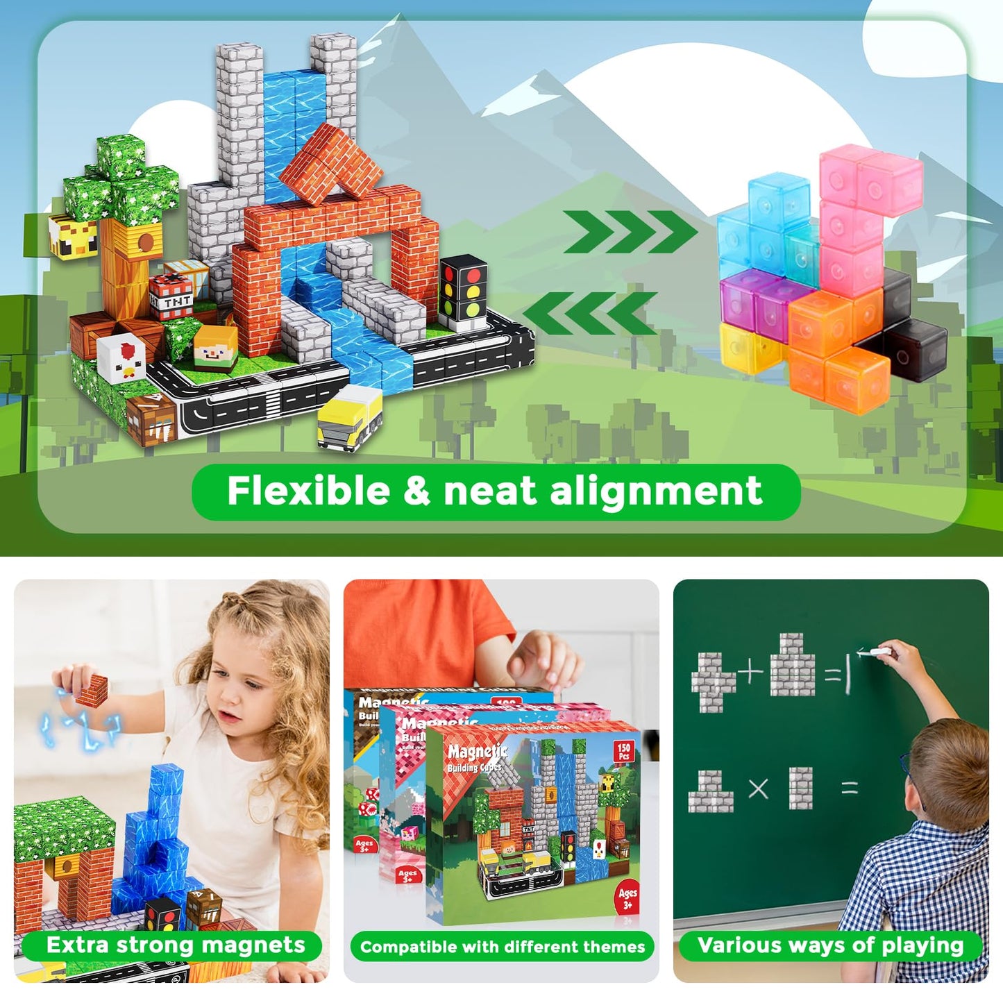Magneverse 150 PCS Magnetic Blocks - Building Block for Kids Ages 4-8, Magnet Blocks Cubes for Boys Girls, STEM Educational Stacking Magnet Toy for 3 4 5 6 7 8 9 10 11 12 Birthday Gifts