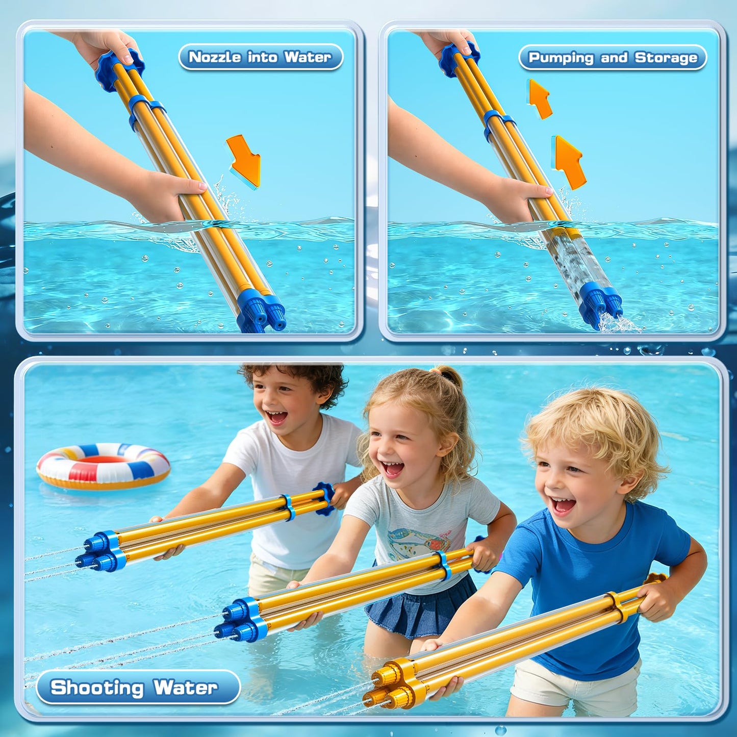 6-Pack Water Guns Water-Proof Squirt Blasters Set for Kids, Water Game Shooter - Pool Beach Toys for Summer Party Swimming Games, Outdoor Toys for Kids Boys and Girls Aged 3 4 5 6 Years Old